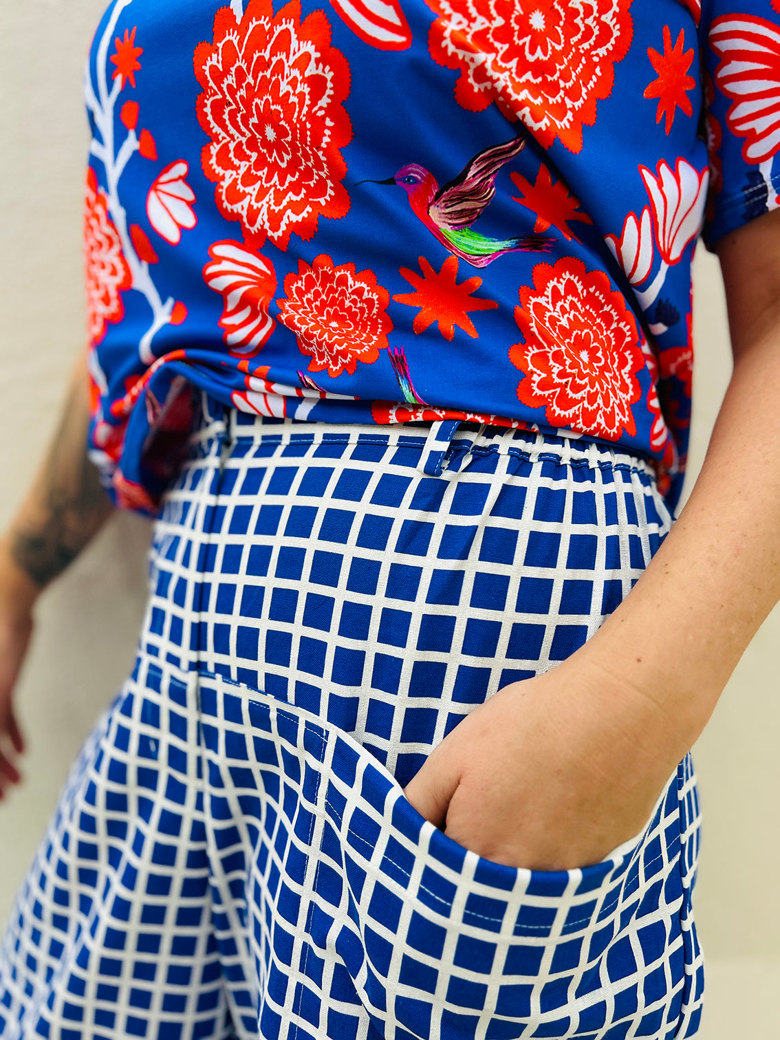 Cacti Check 100% linen cotton pants