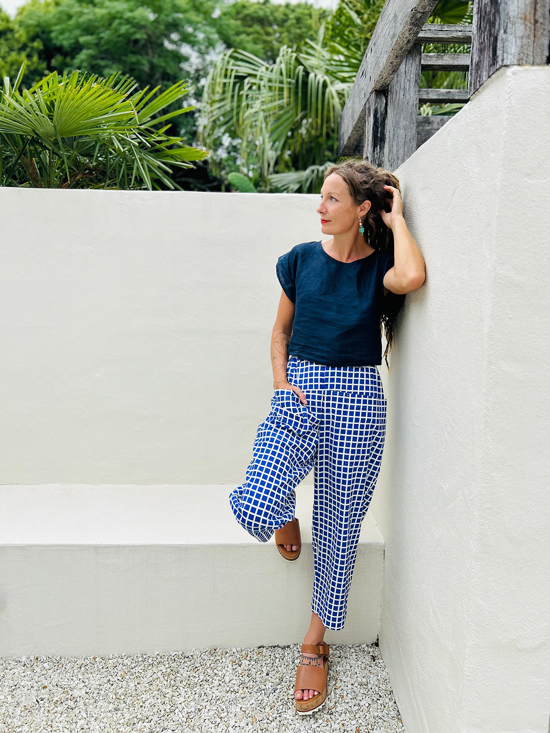 Cacti Check 100% linen cotton pants