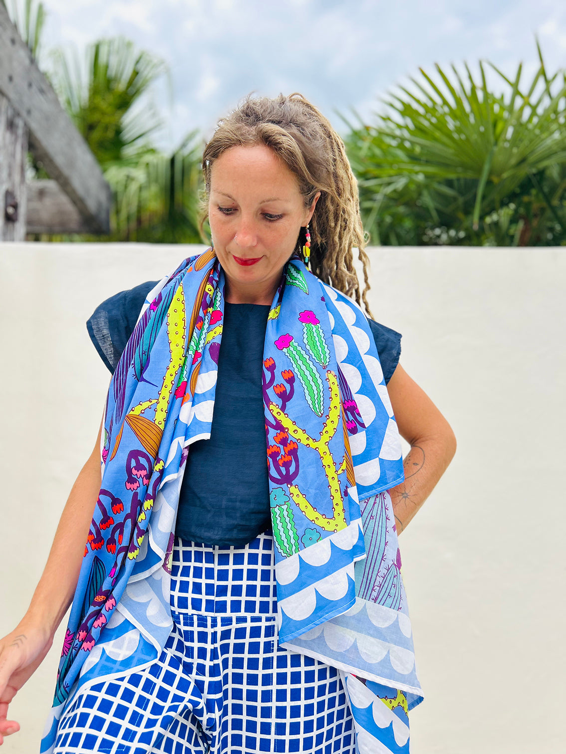 Day Bloom 95% cotton 5% Silk Scarf/Sarong