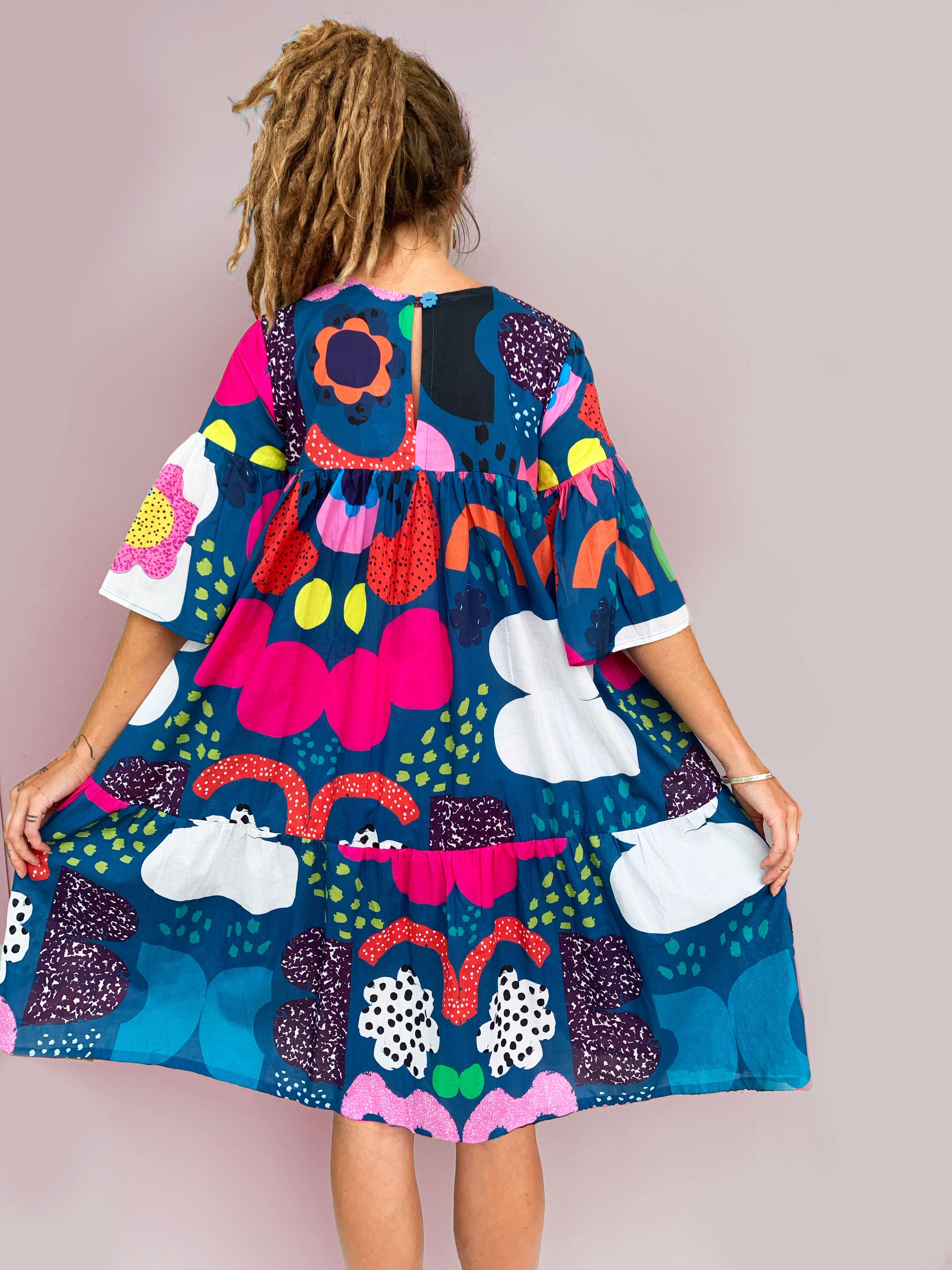 Blue Kooki dress 100% lawn cotton (5821662888089)