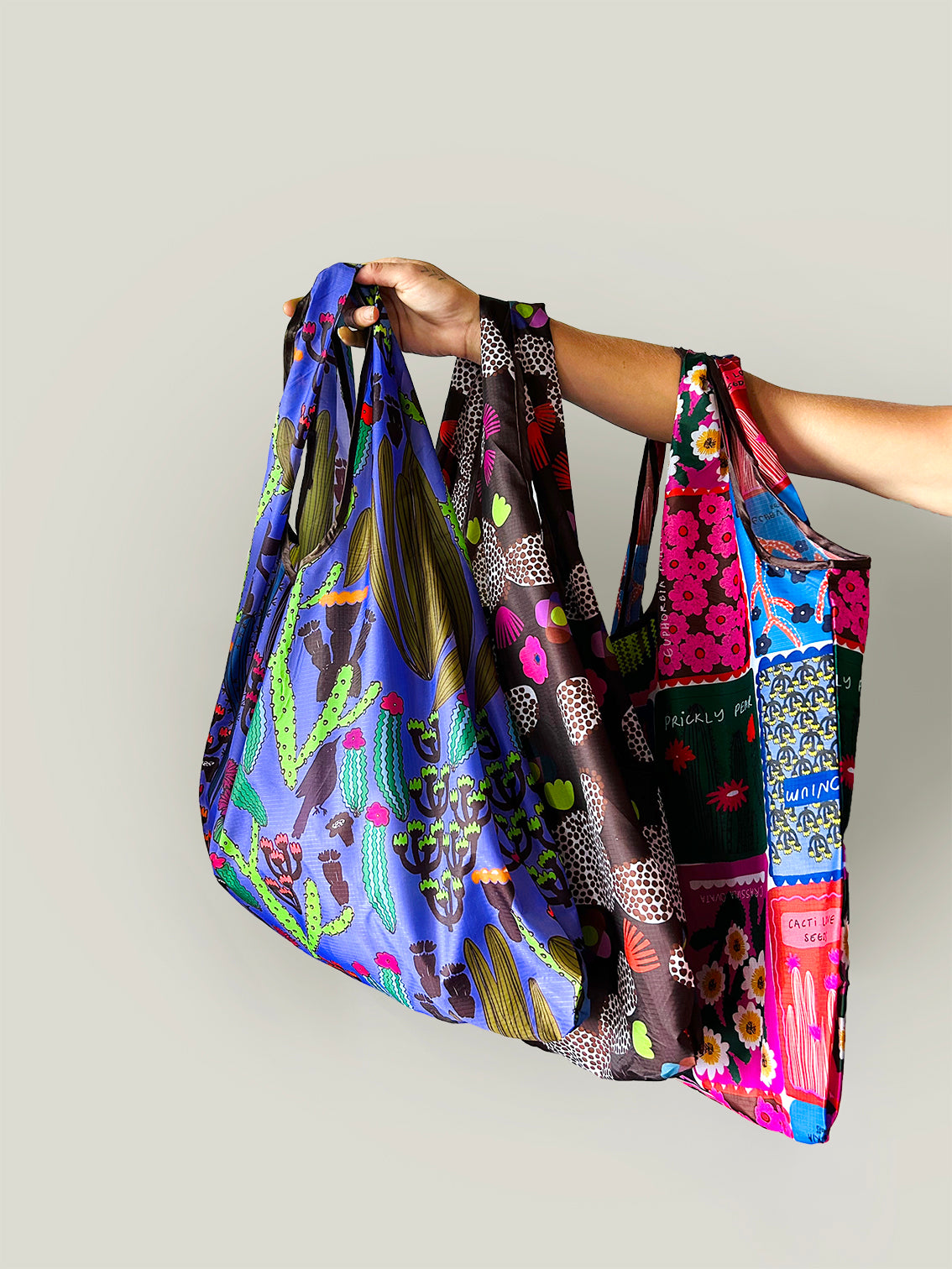 Set of 3 Bloom Desert Large Bag & reusable drawstring pouch