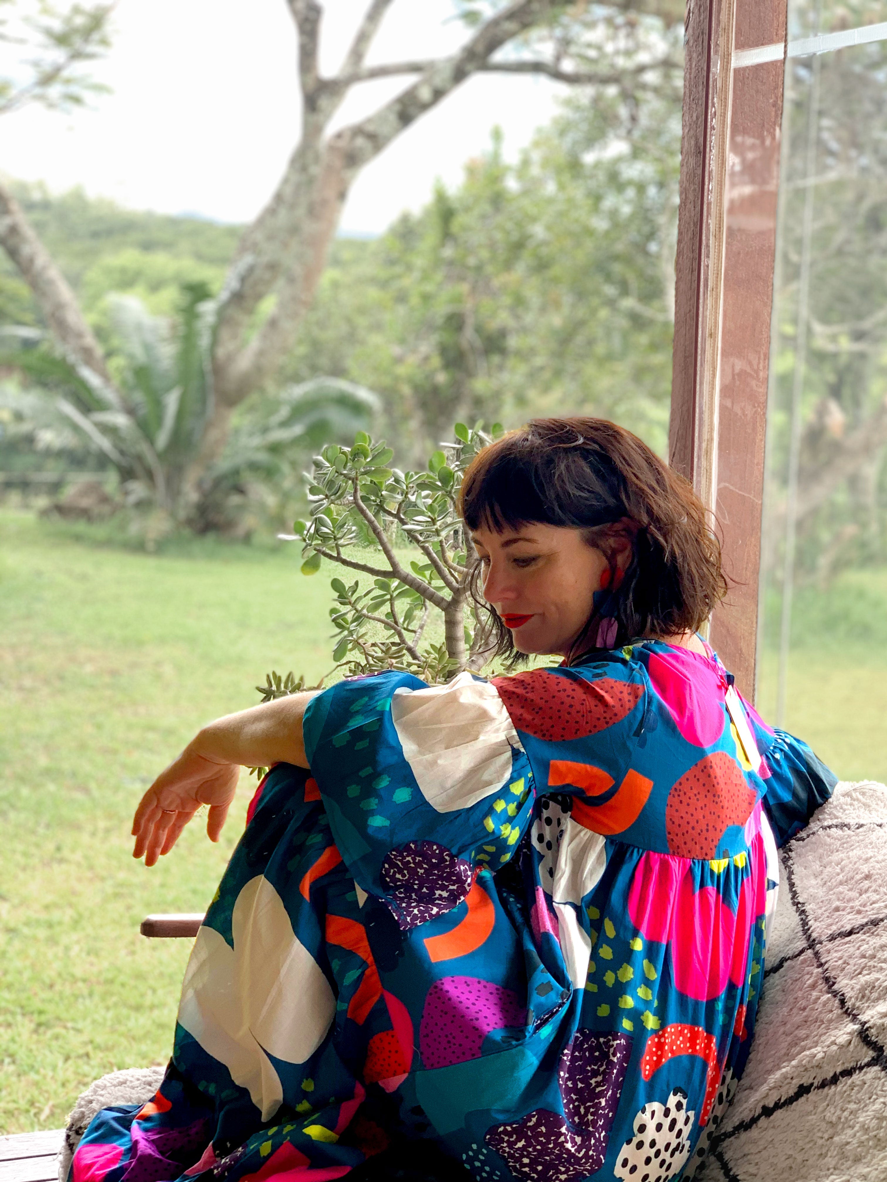 Blue Kooki dress 100% lawn cotton (5821662888089)