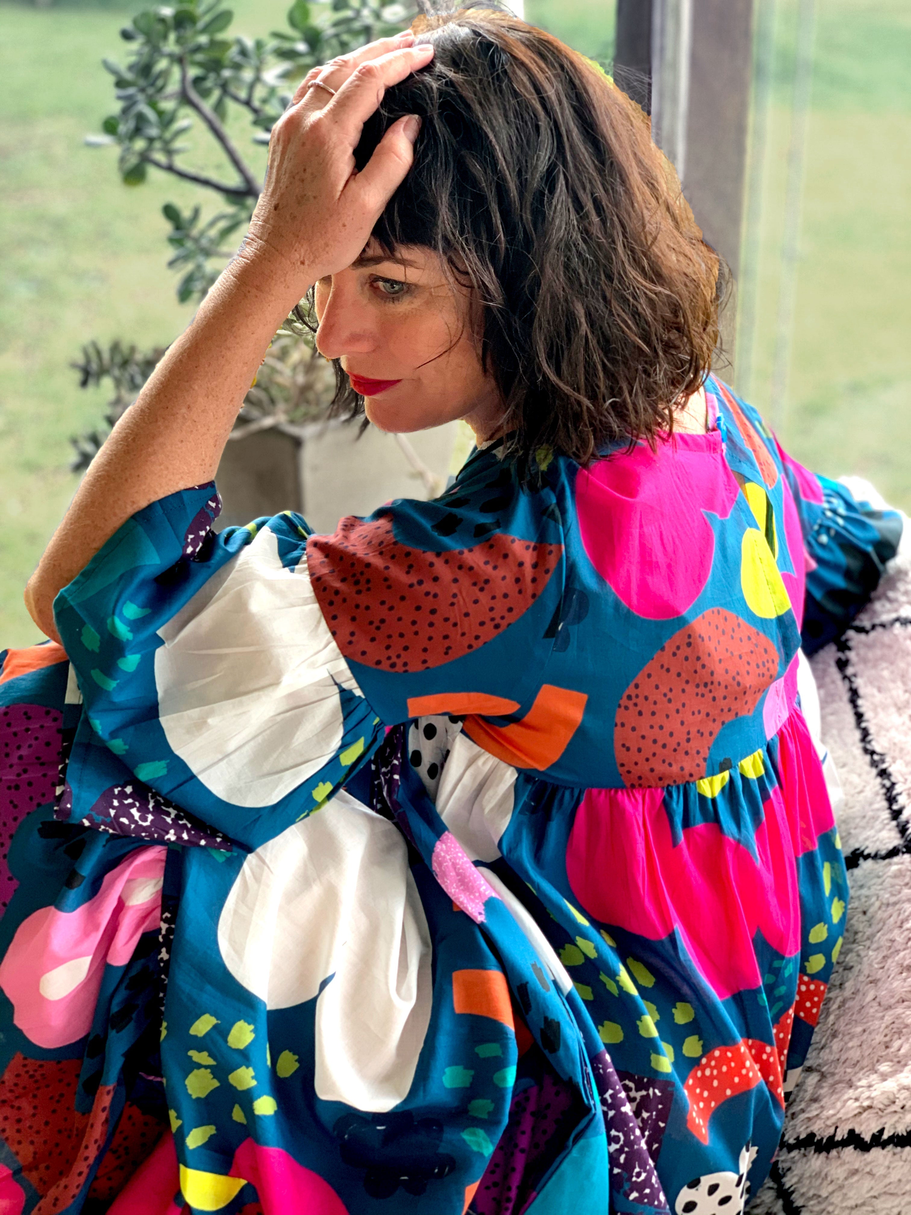 Blue Kooki dress 100% lawn cotton (5821662888089)