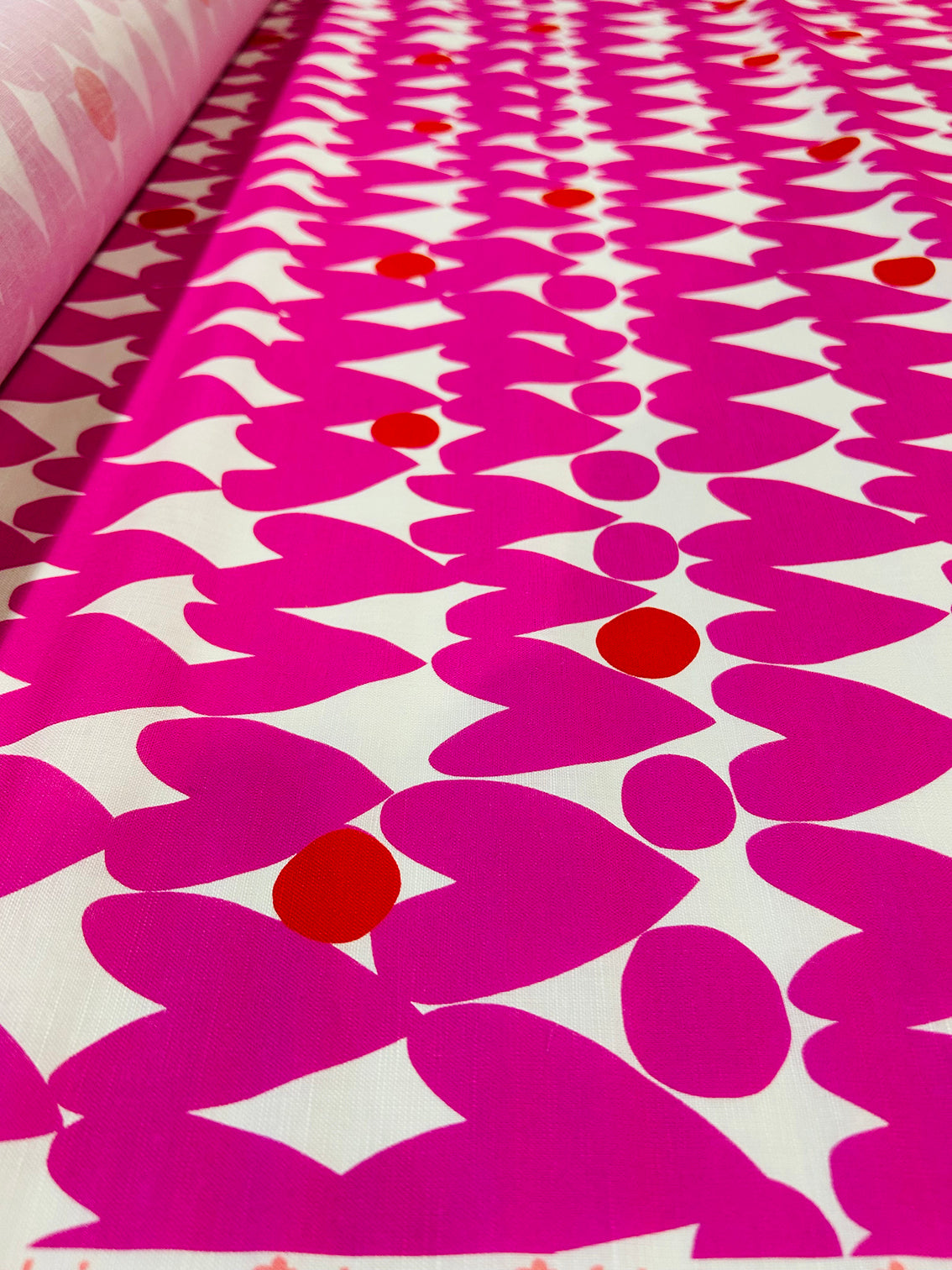 Sweet Pink Love organic cotton linen (CUT PIECE 60CM $5)