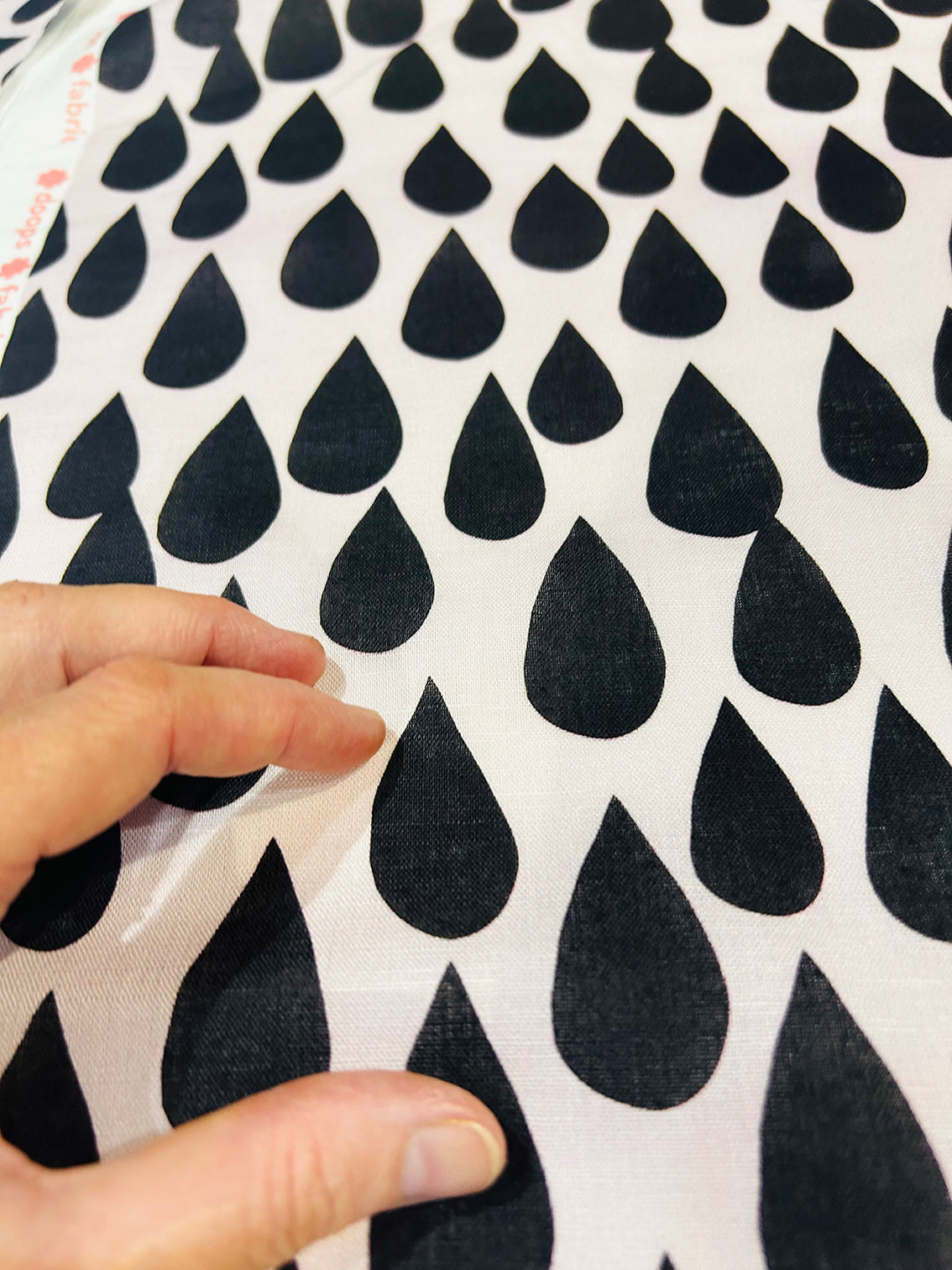 Drops (black) organic cotton linen (CUT PIECE 2M $25)