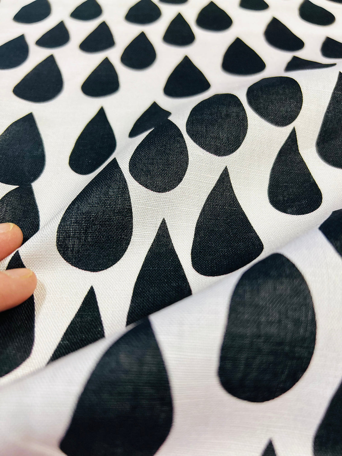Drops (black) organic cotton linen (CUT PIECE 2M $25)