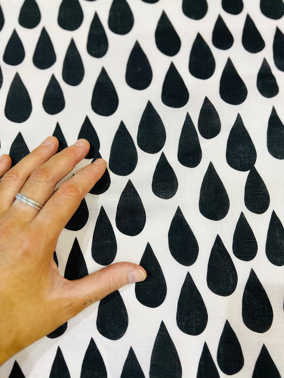 Drops (black) organic cotton linen (CUT PIECE 2M $25)