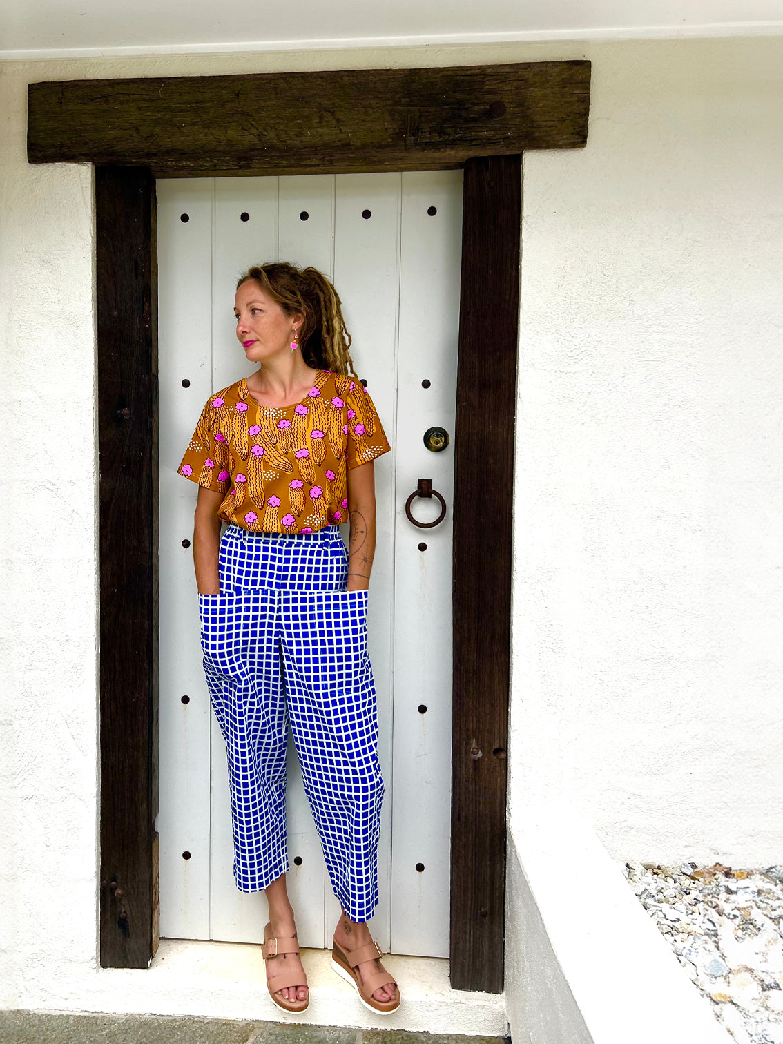 Cacti Check 100% linen cotton pants