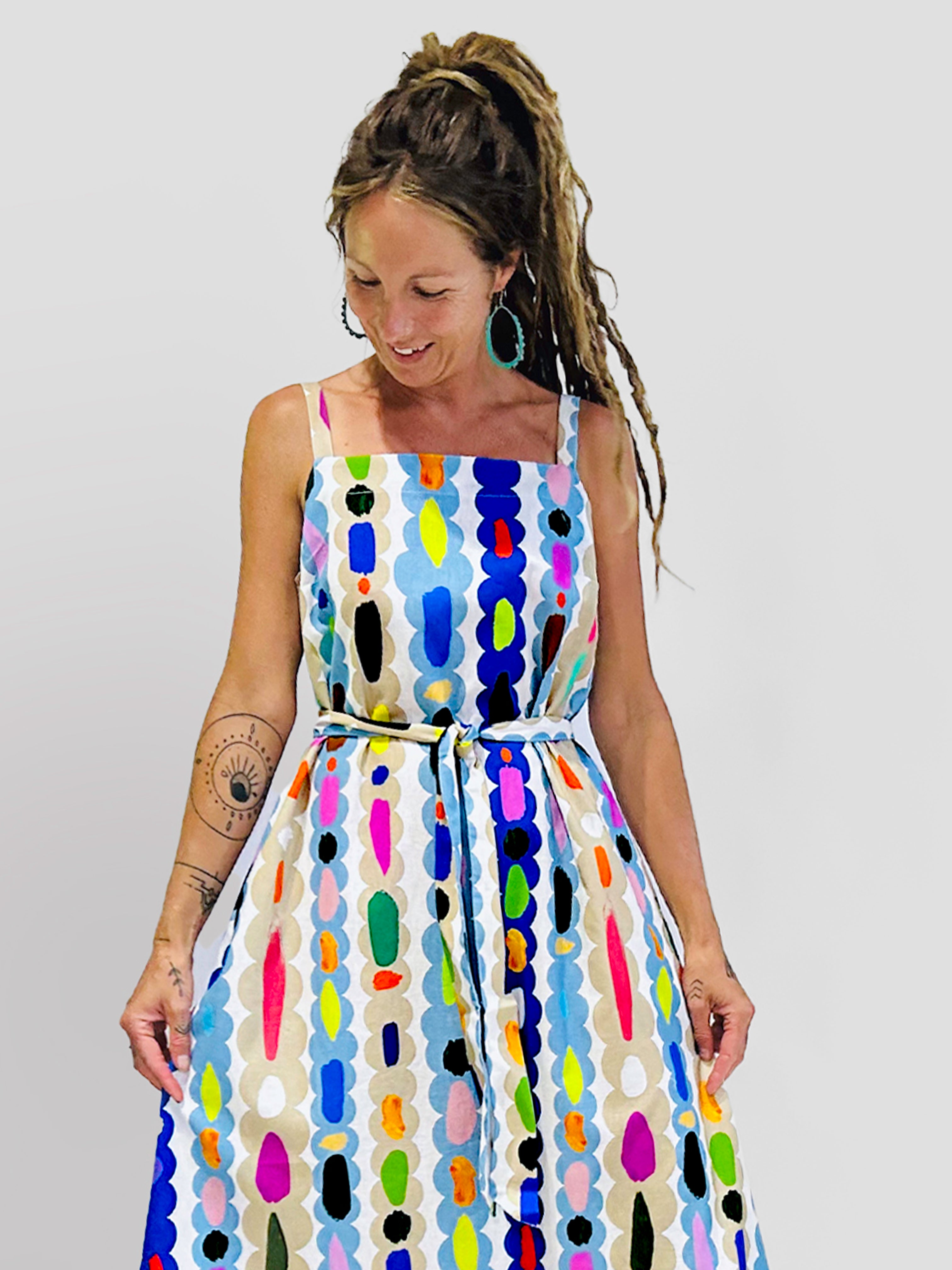 Coloured Lines cotton linen dress (mid length)