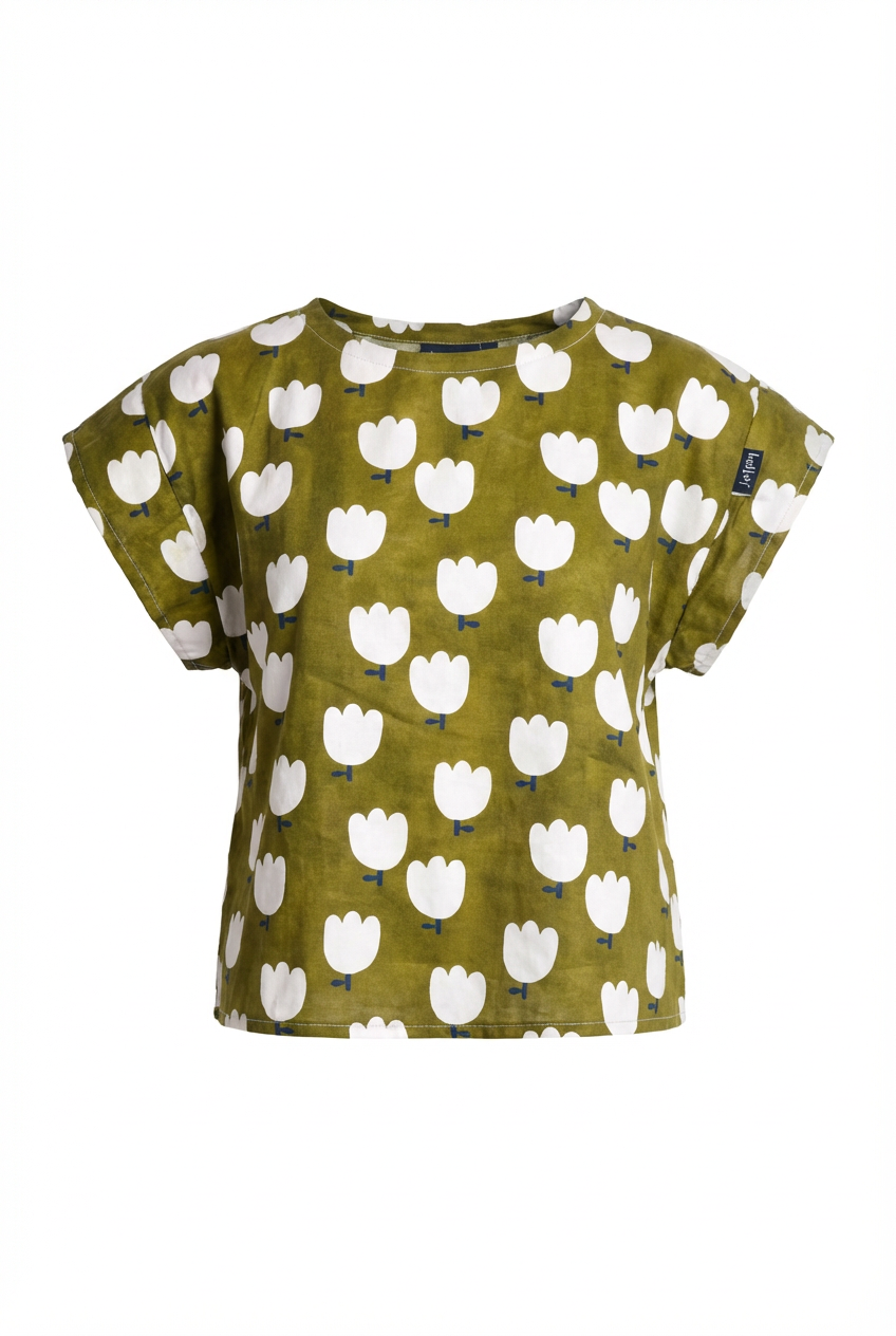 Tulips cotton linen top