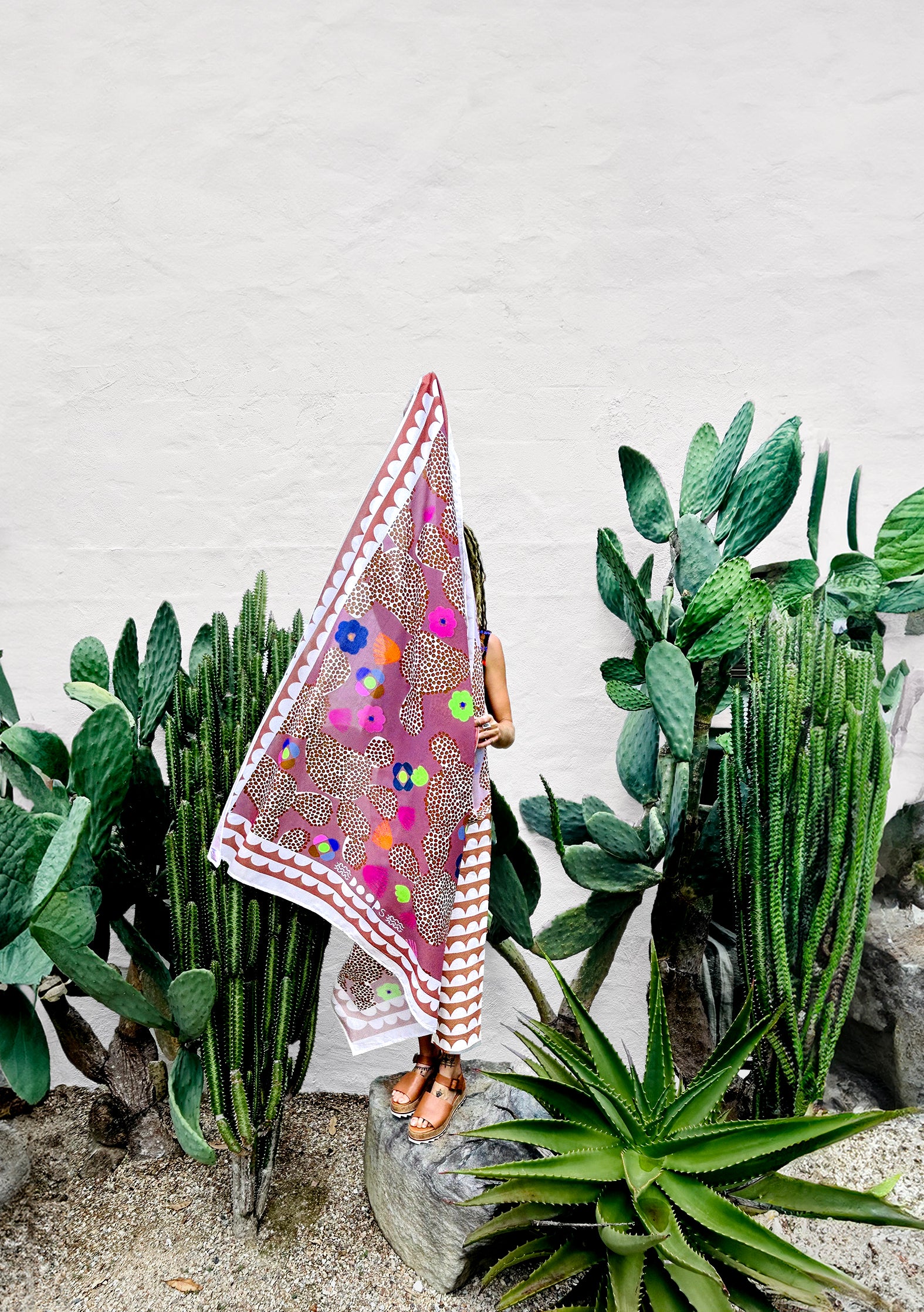 Neon Cacti Bloom 95% cotton 5% Silk Scarf/Sarong