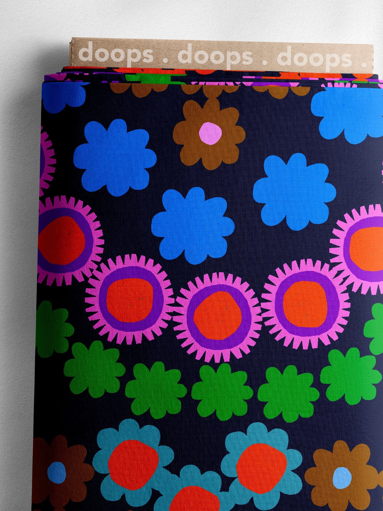 Flower Power (dark) organic cotton linen (CUT PIECE 4.2M $50)
