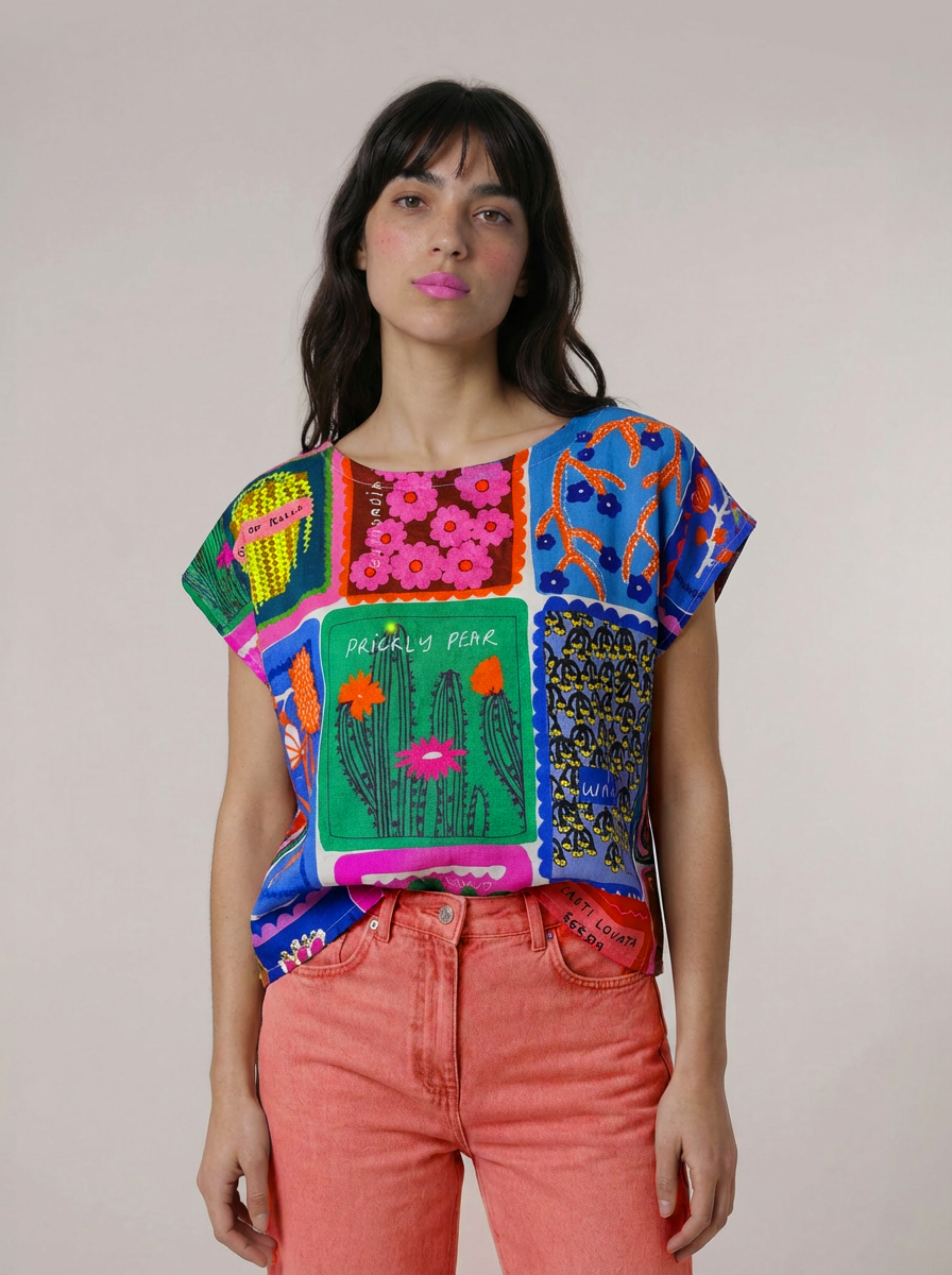 Succulent Love cotton linen top