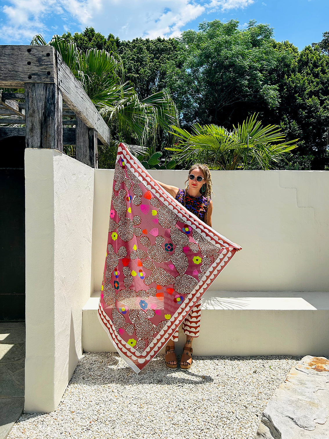 Neon Cacti Bloom 95% cotton 5% Silk Scarf/Sarong