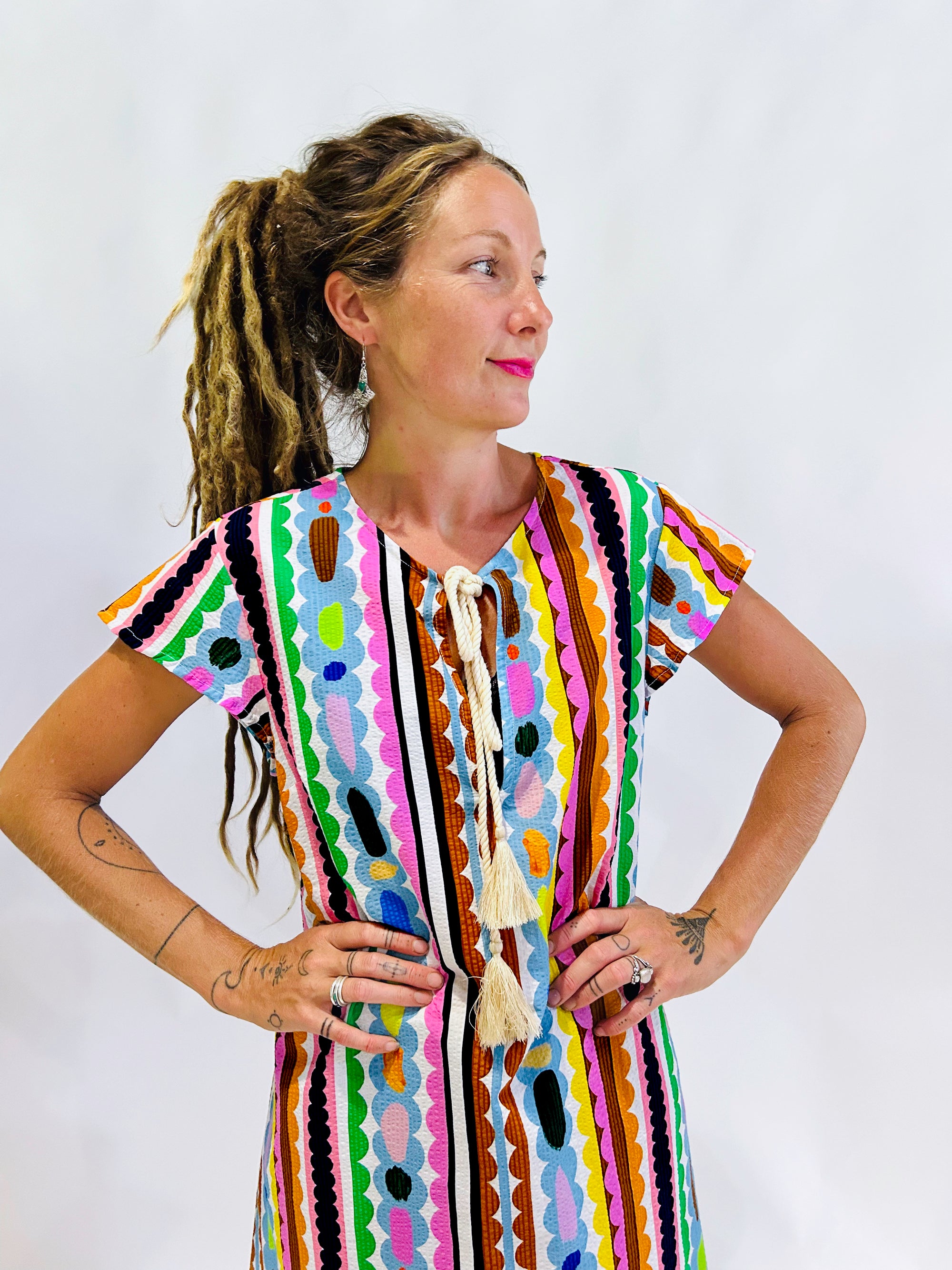 Colour Bomb Lines dress 100% seersucker cotton
