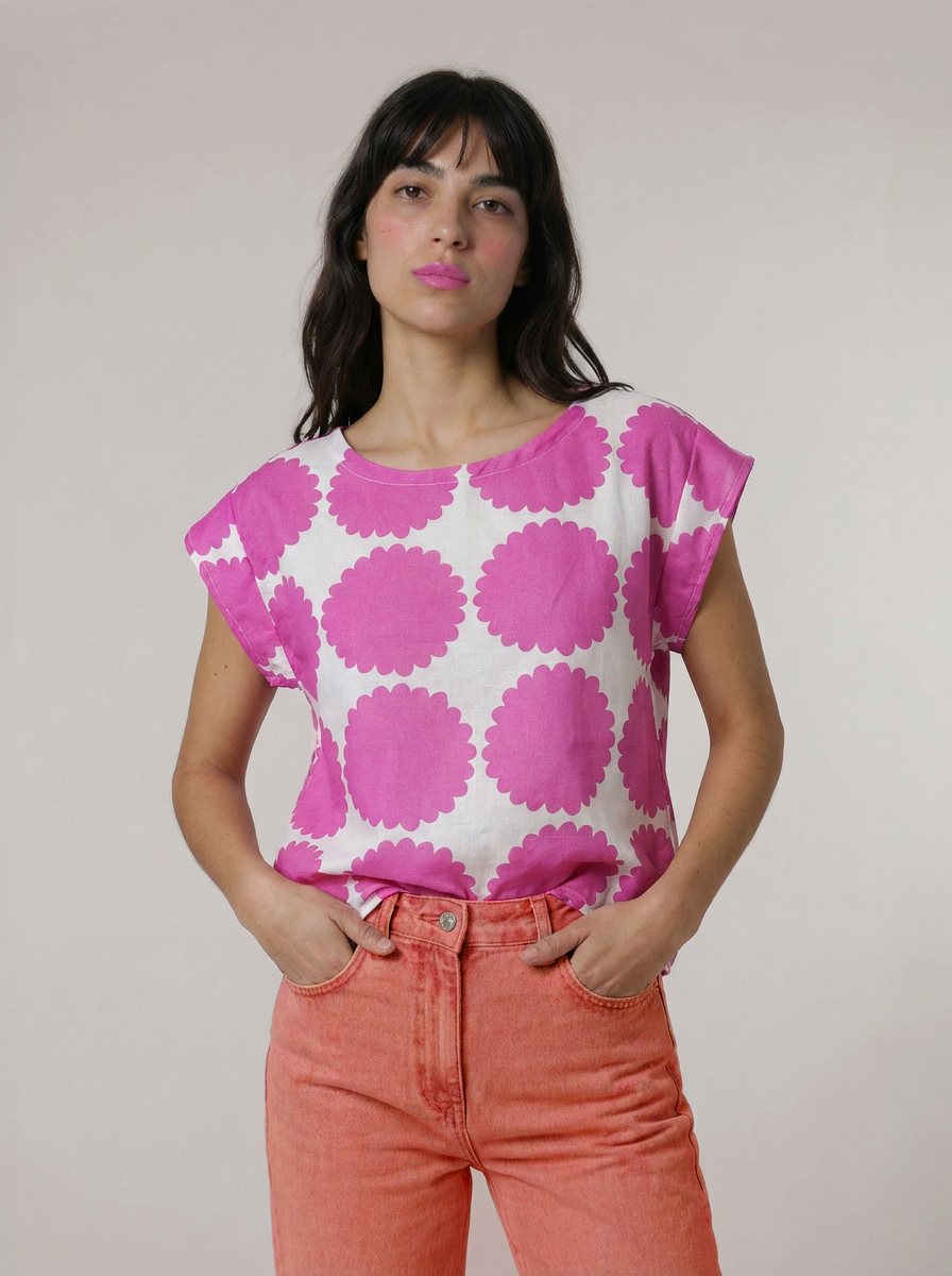 Pink Polly cotton linen top (one of) S