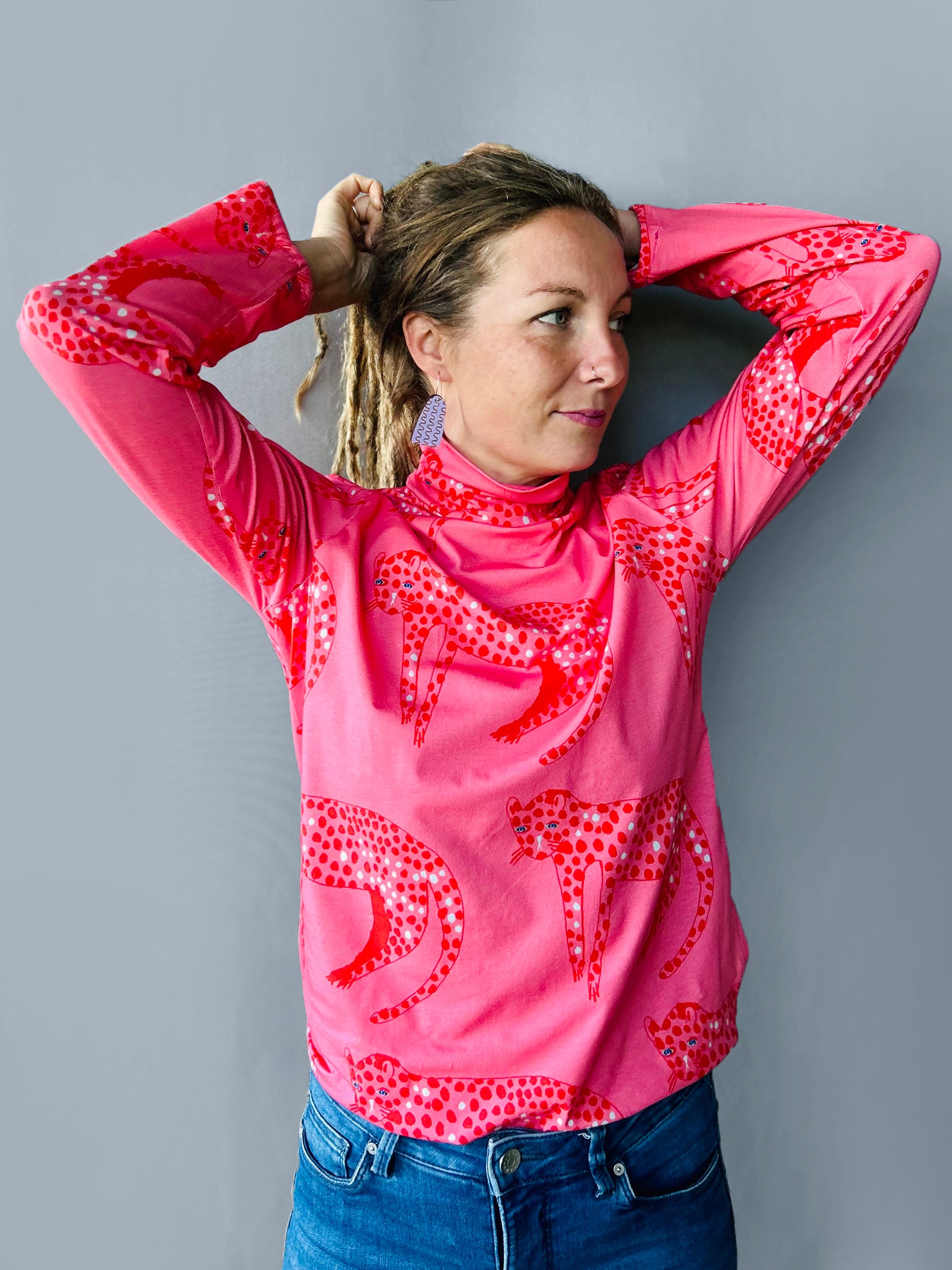 Pink Leopard Turtleneck jersey top
