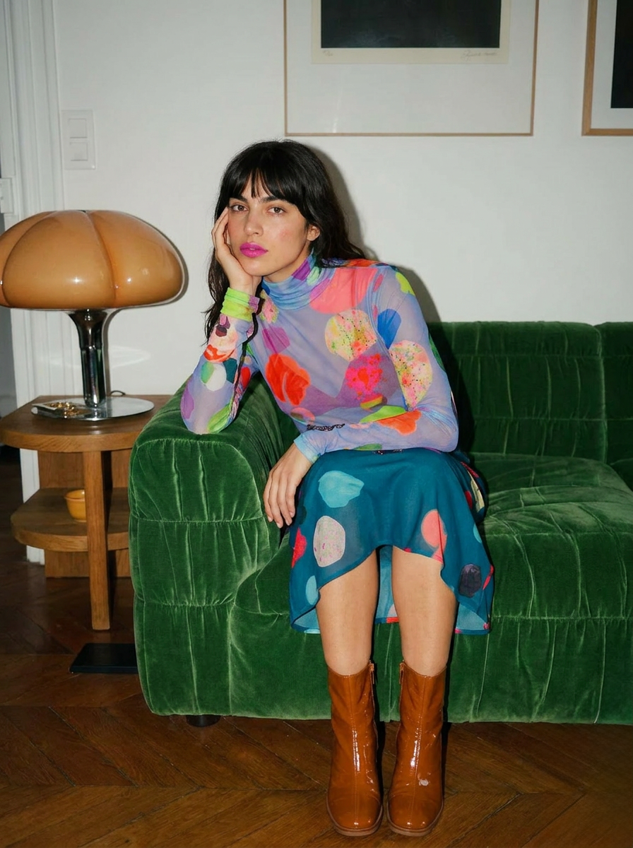 Vivid Meadows satin skirt
