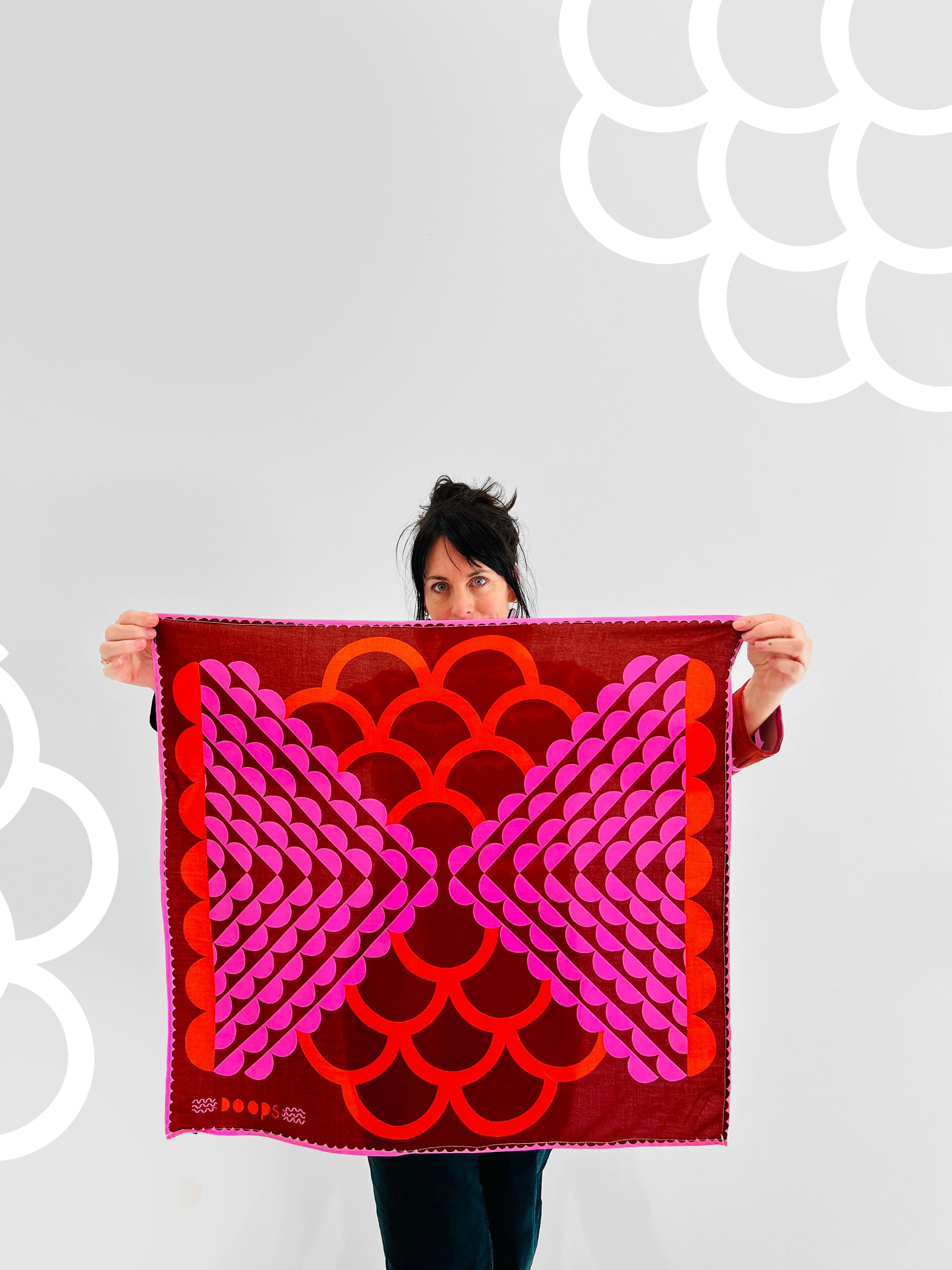 Stitch Red Lace/small 95% cotton 5% Silk Scarf