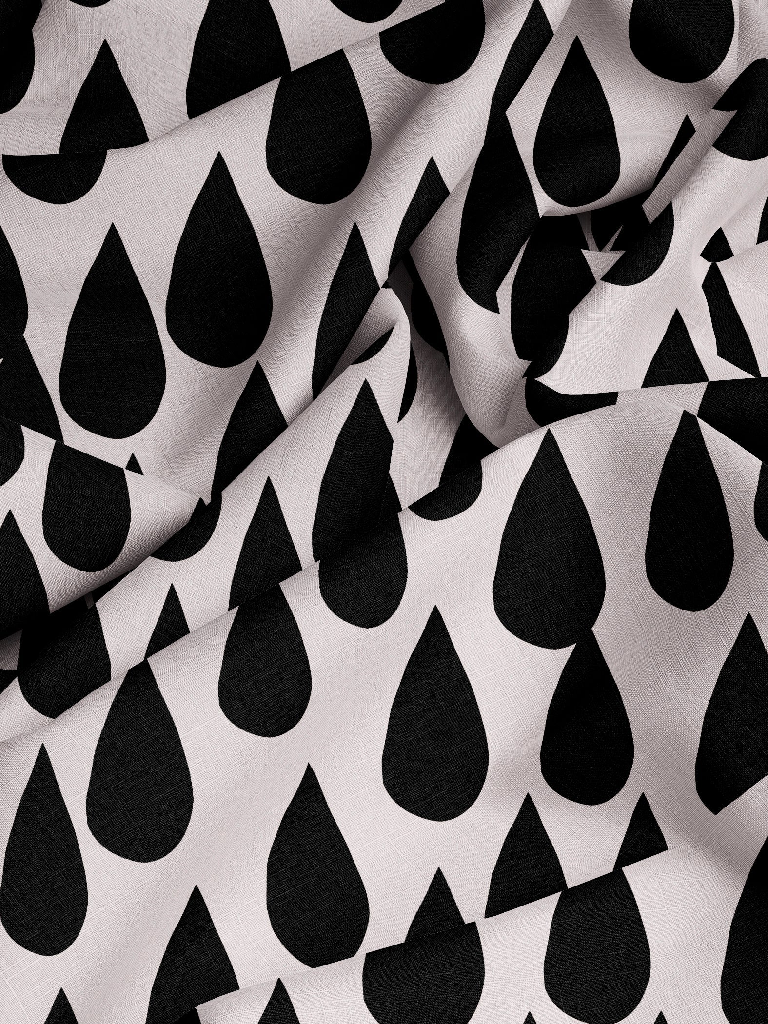 Drops (black) organic cotton linen (CUT PIECE 2M $25)
