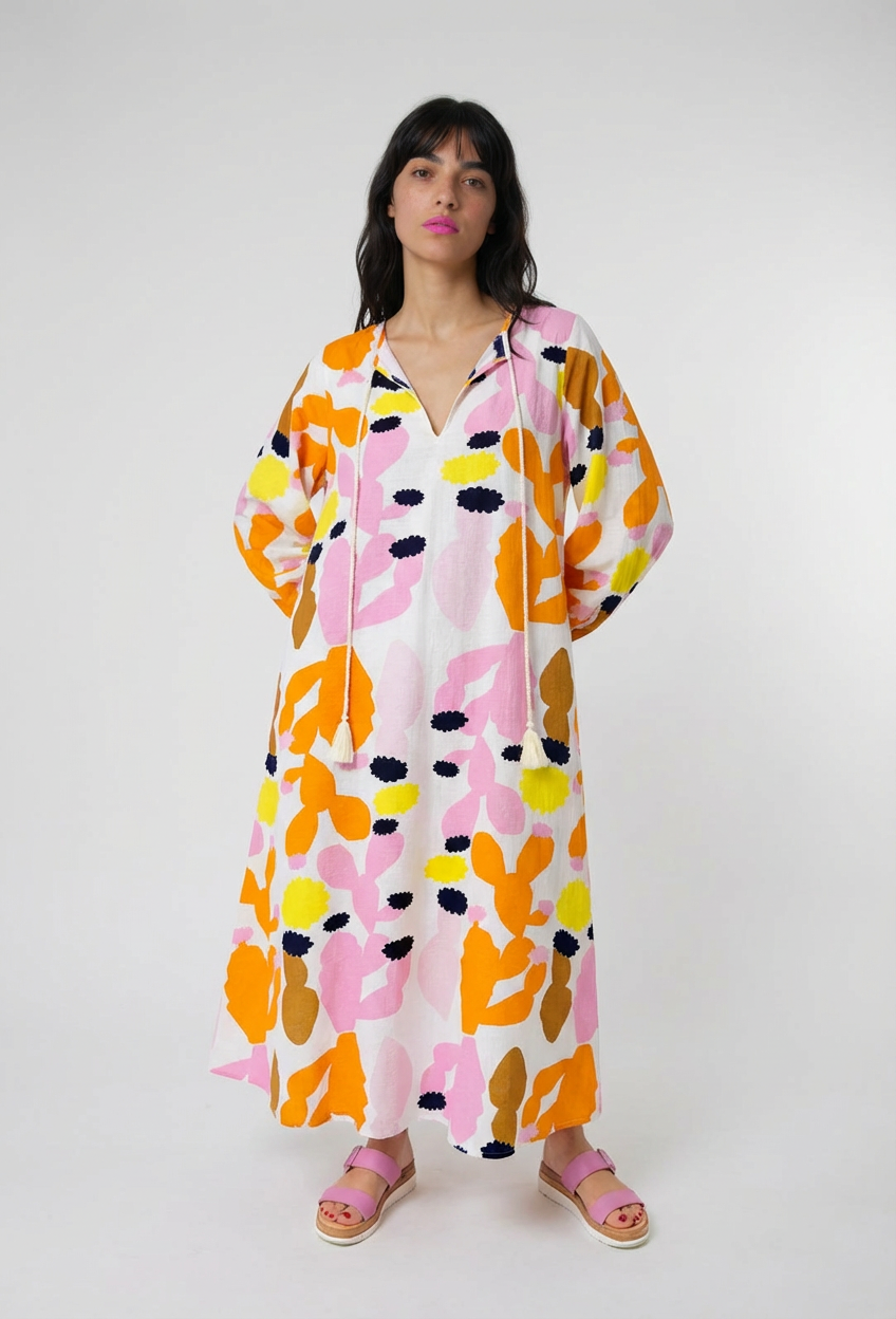 Cacti Bloom 100% seersucker cotton dress/sample