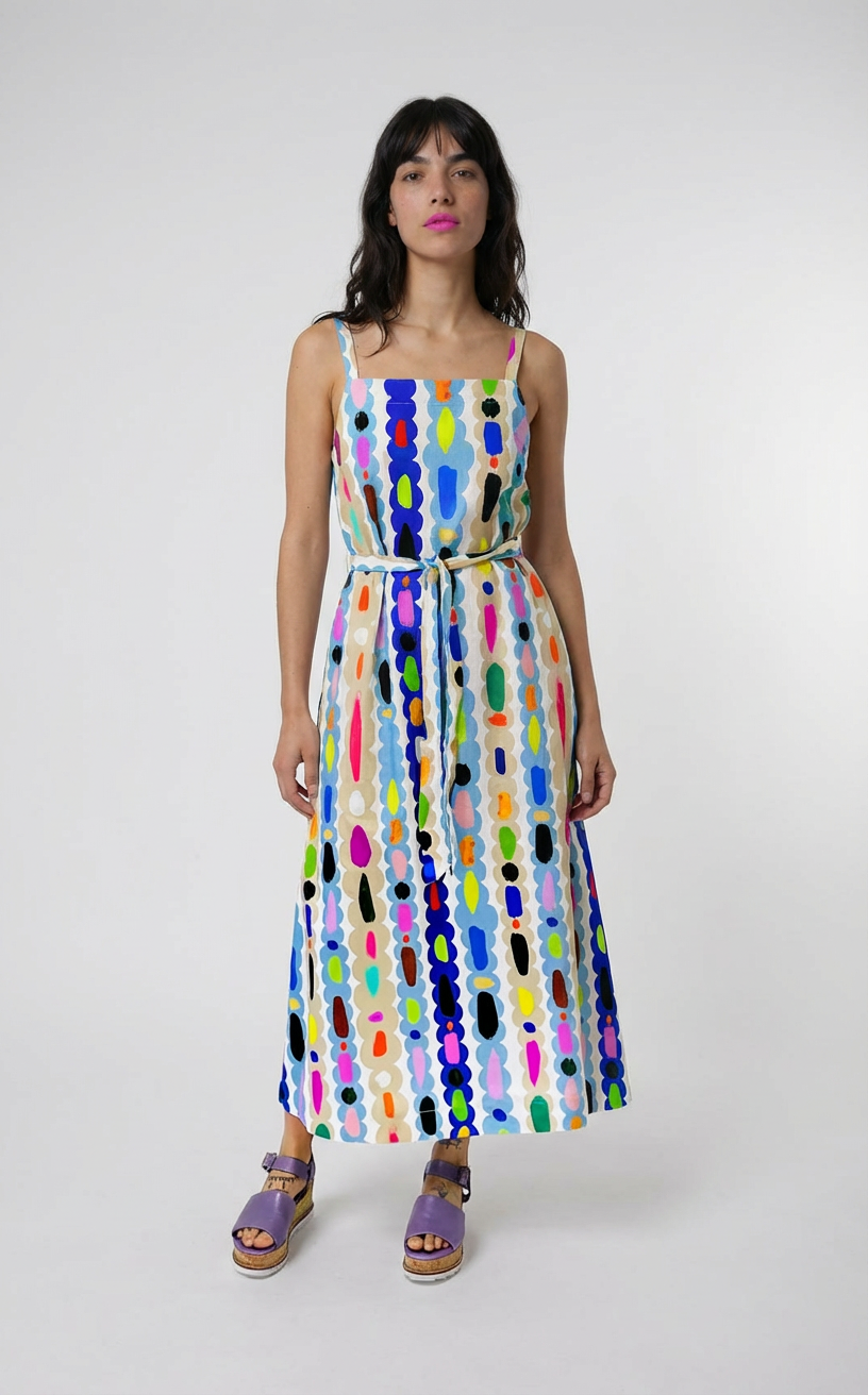 Coloured Lines cotton linen dress/sample
