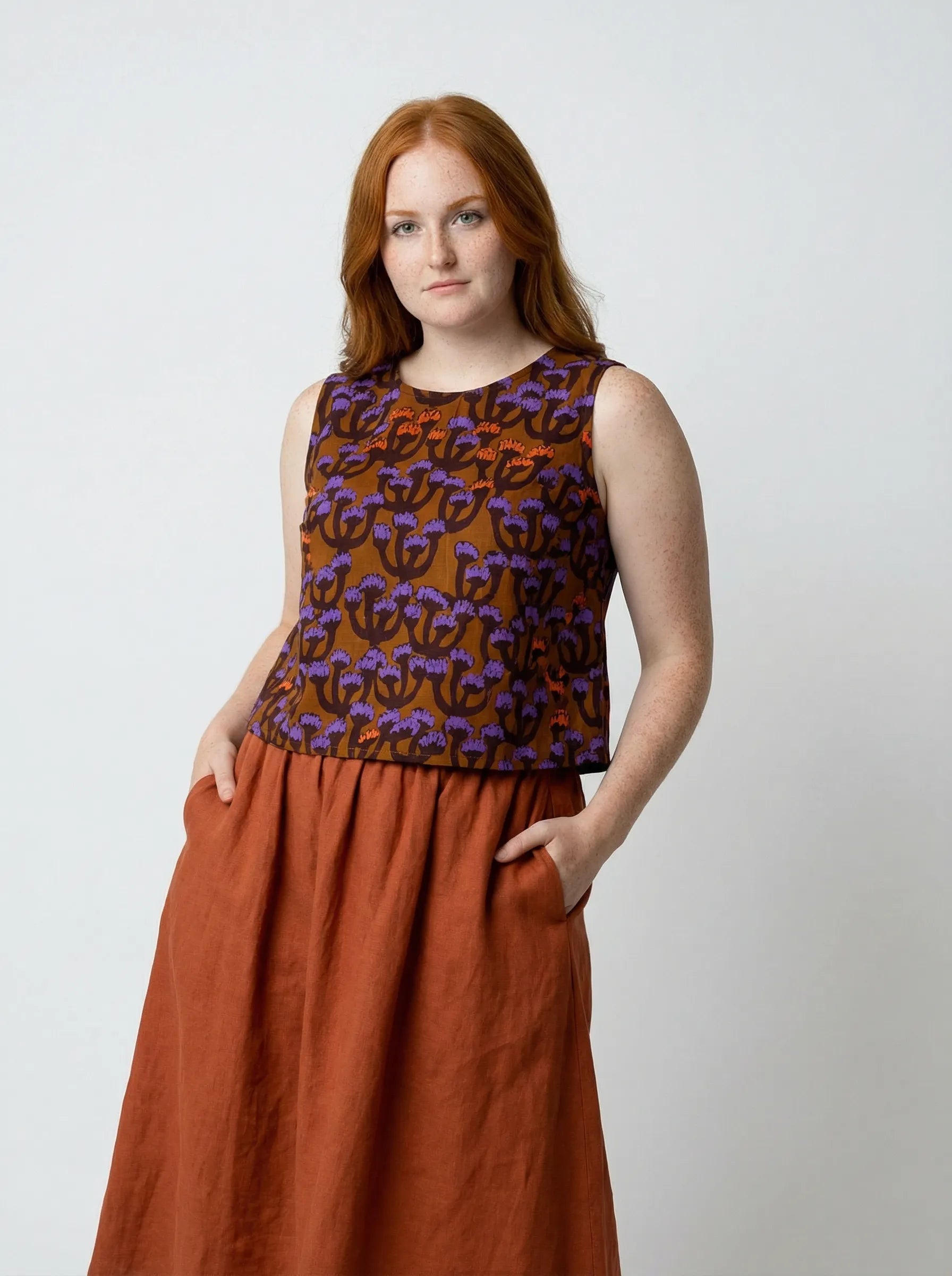 Midnight Bloom cotton linen top