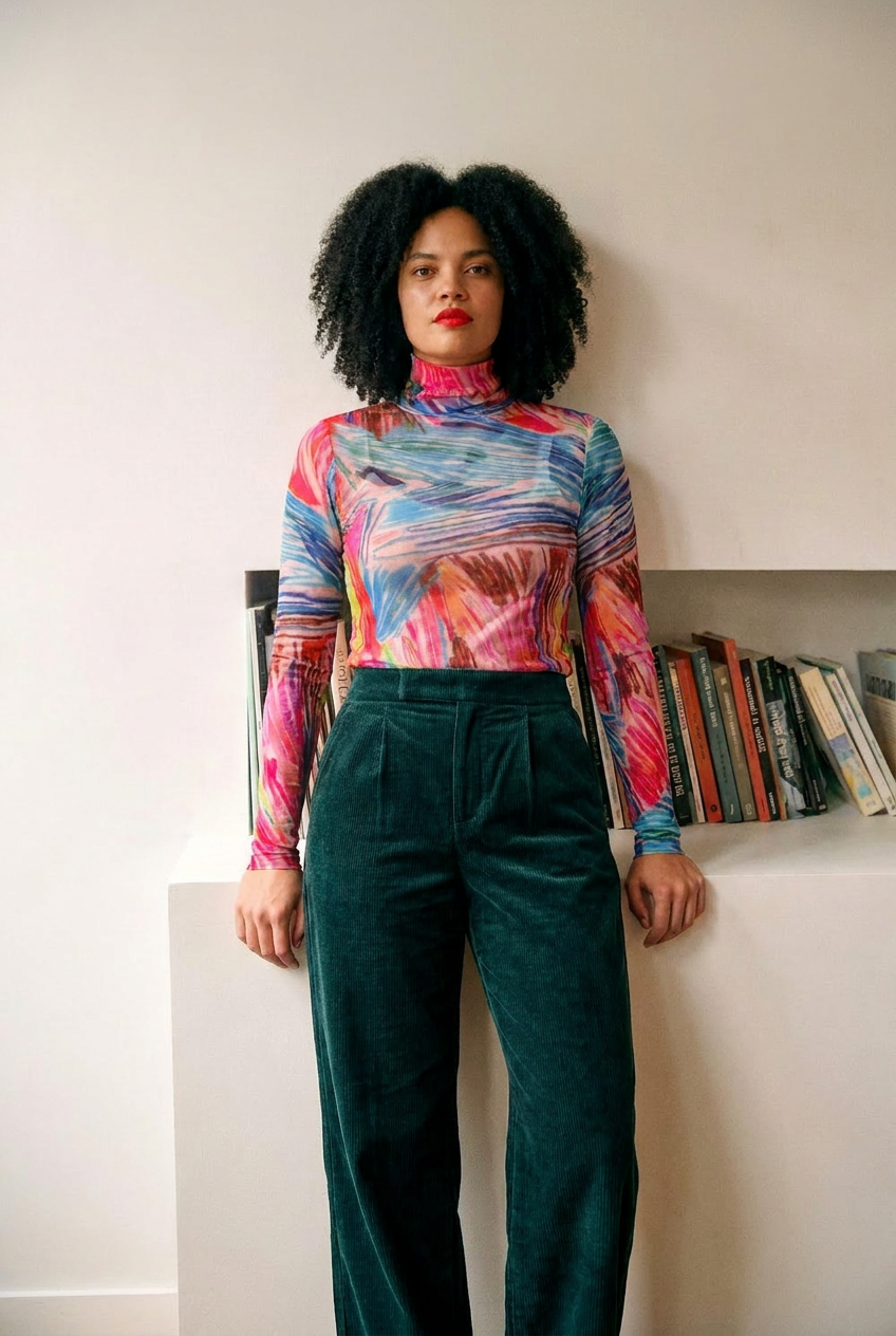 Traces Mesh Turtleneck Top