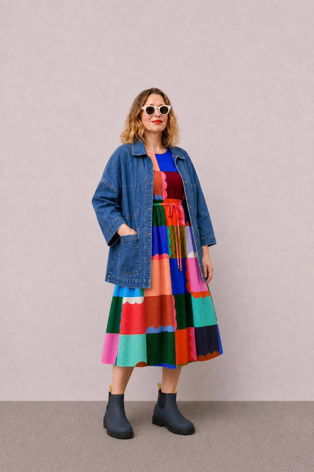 Paint Check Jersey Dress