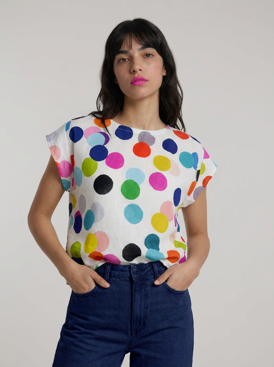 Large Confetti cotton linen top ~ sample