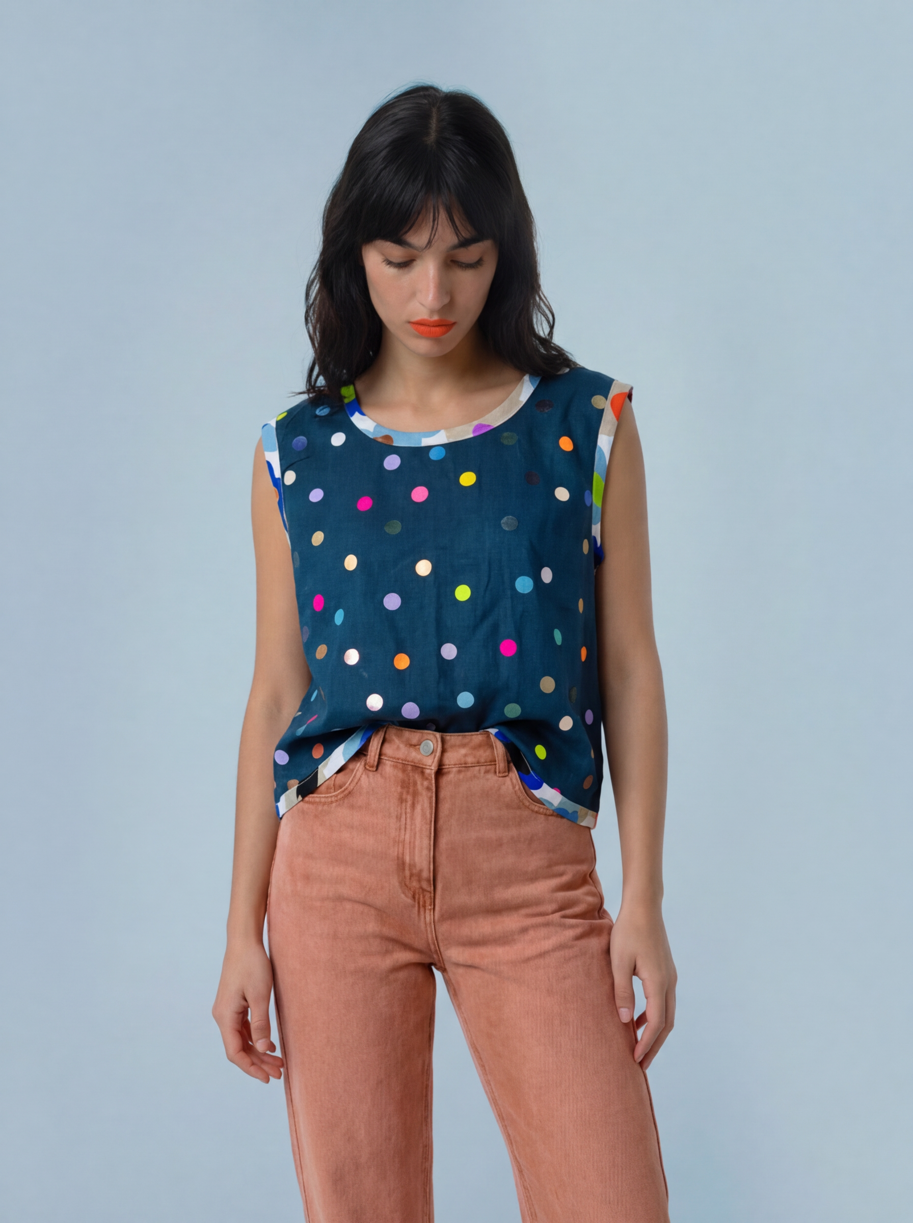 Confetti hand cut vinyl linen cotton blouse ~ last one