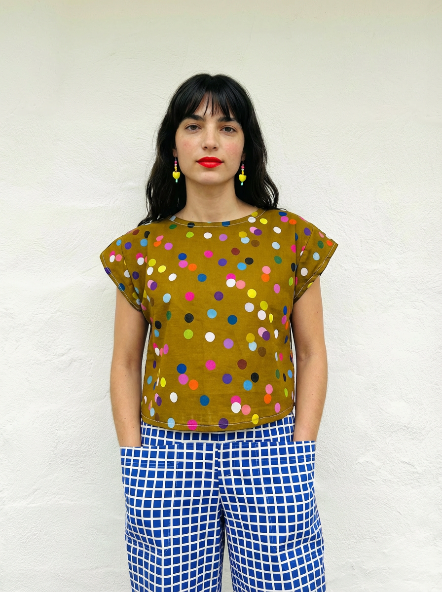Mustard Confetti cotton linen top ~ seconds
