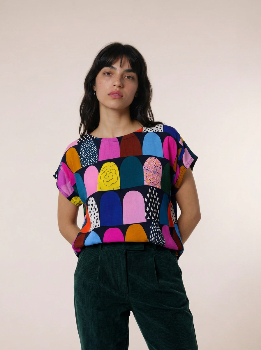 Colour Bomb viscose crepe top
