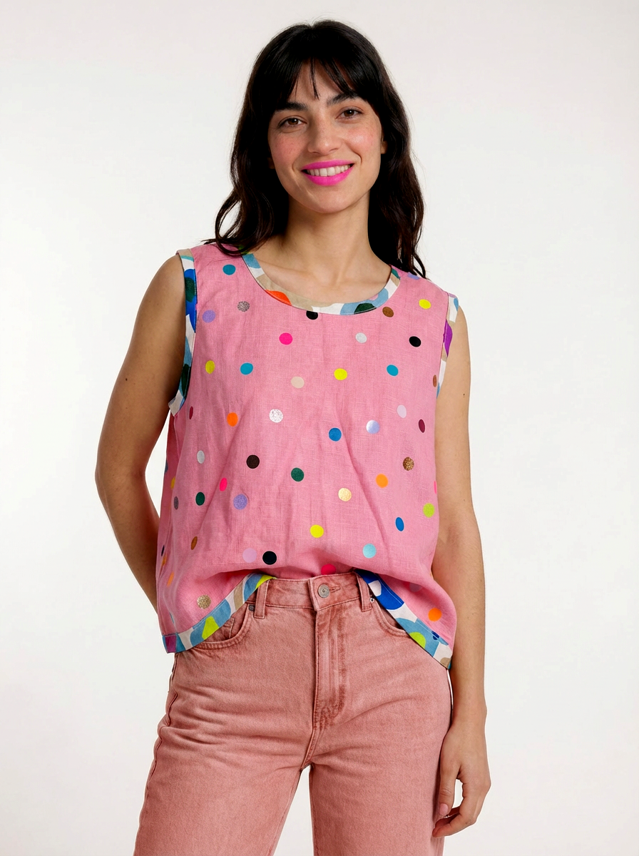 Confetti Peach hand cut vinyl linen cotton blouse ~ last one