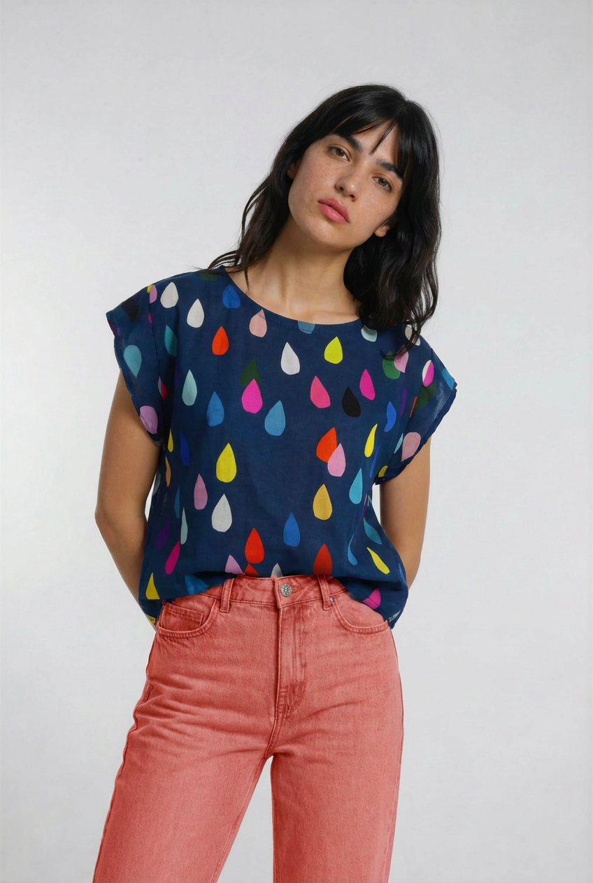 Drops cotton linen top ~ sample