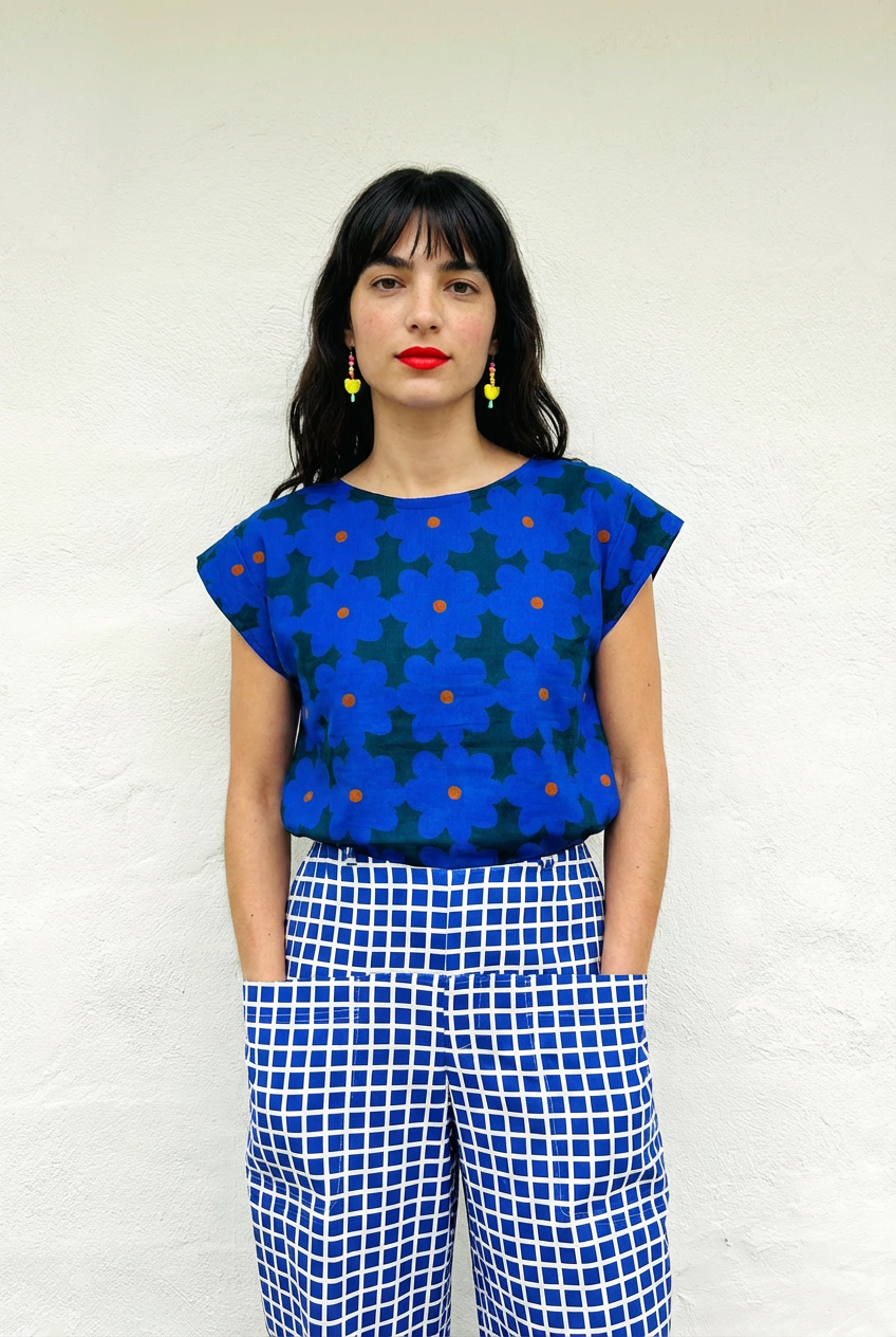Corn Flower cotton linen top