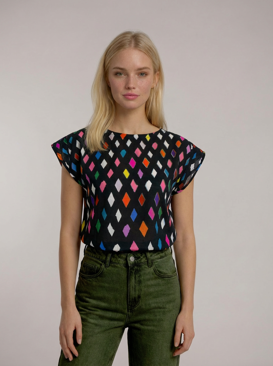 Doops Diamond cotton linen top ~ sample
