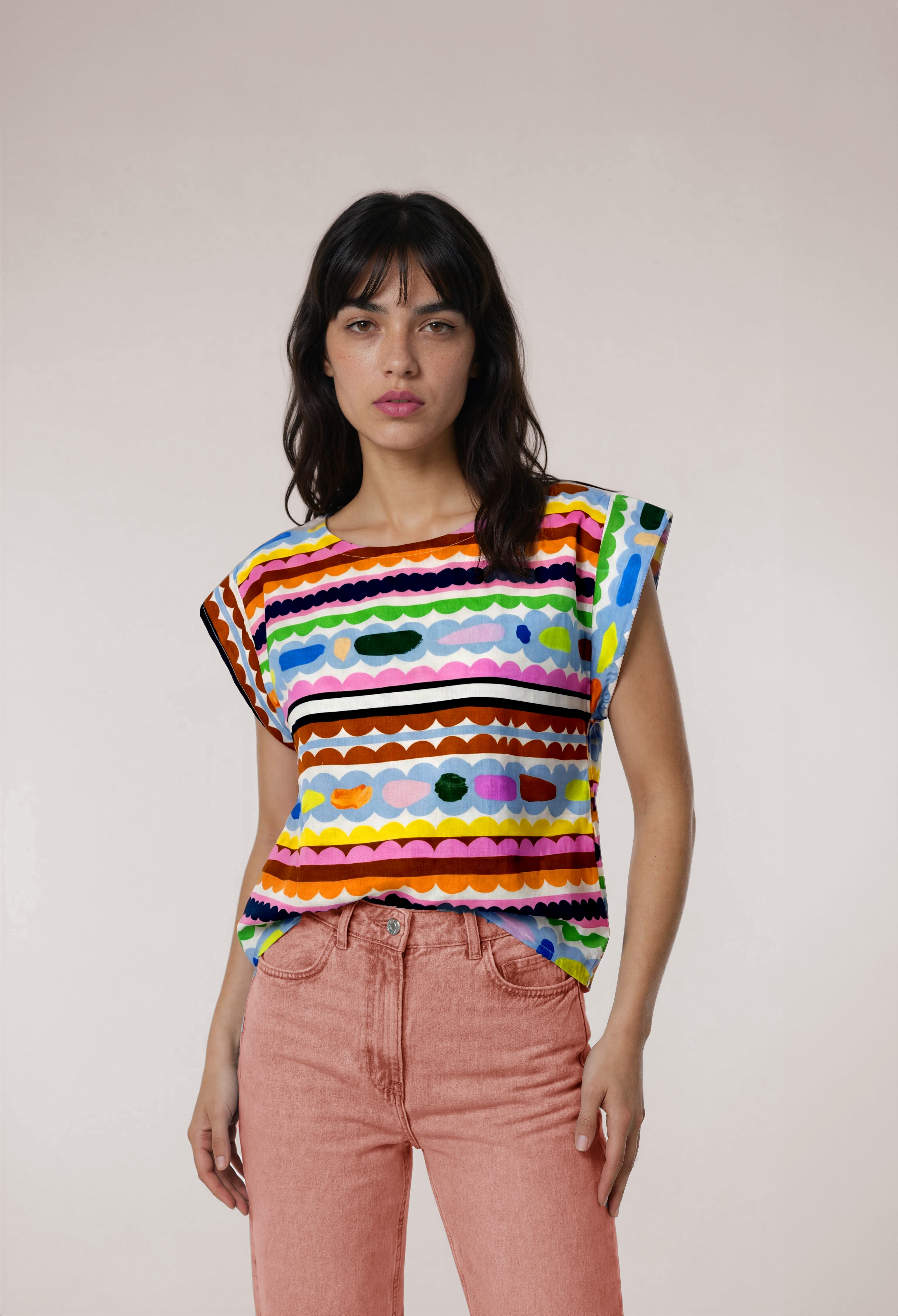 Colour Bomb Lines cotton linen top