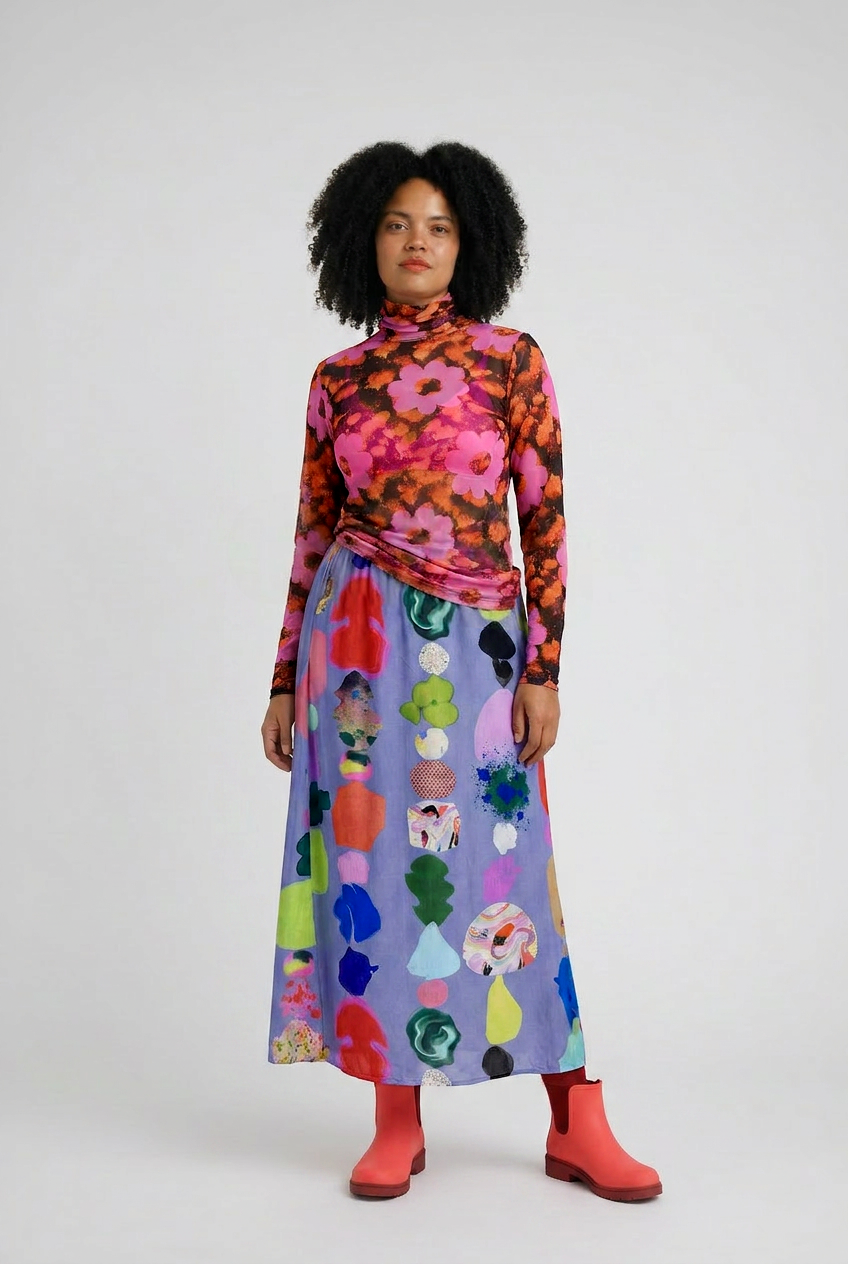 Waratah Bloom Mesh Turtleneck Top