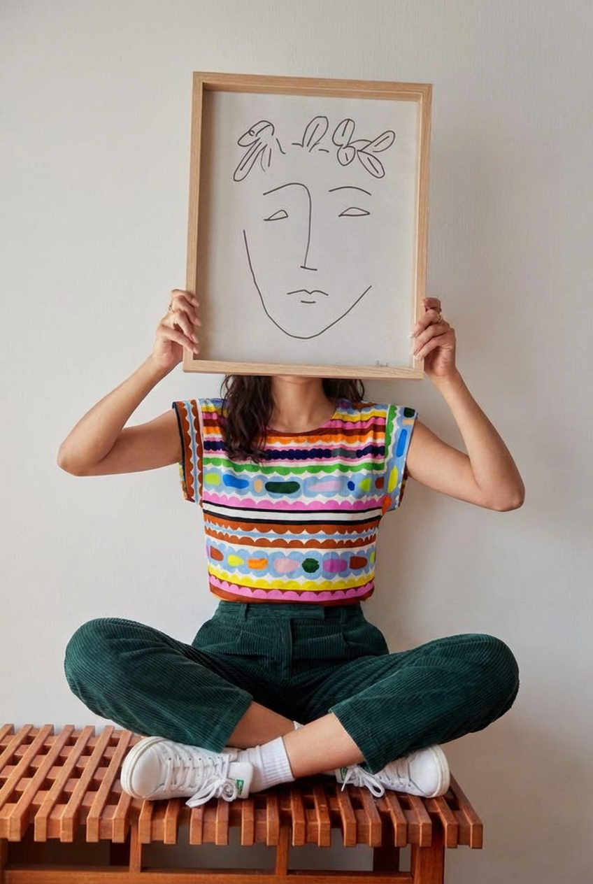 Colour Bomb Lines cotton linen top