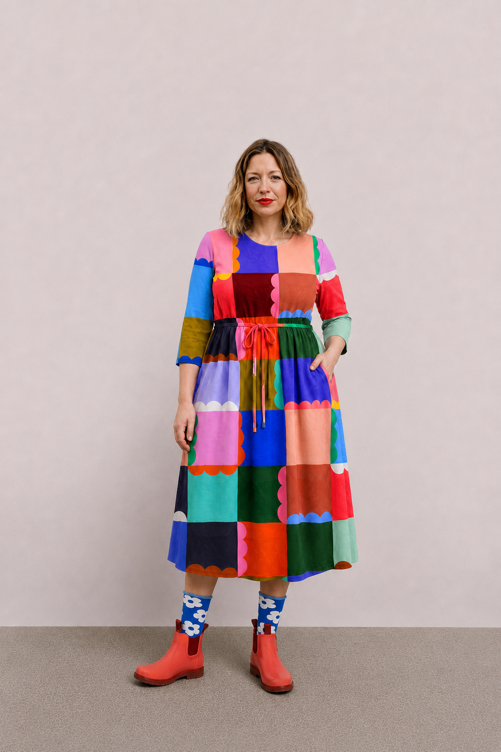 Paint Check Jersey Dress
