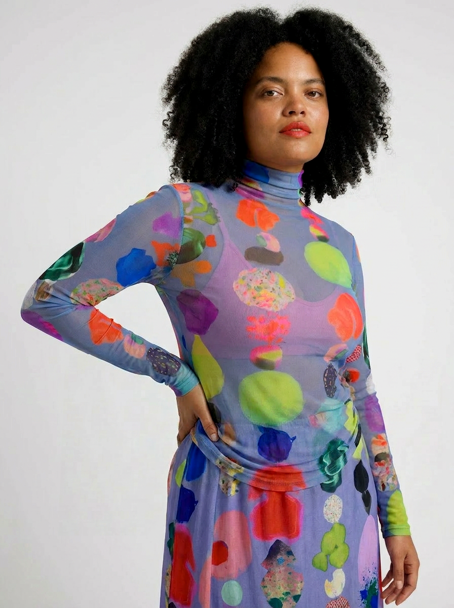 Electric Glow Mesh Turtleneck Top