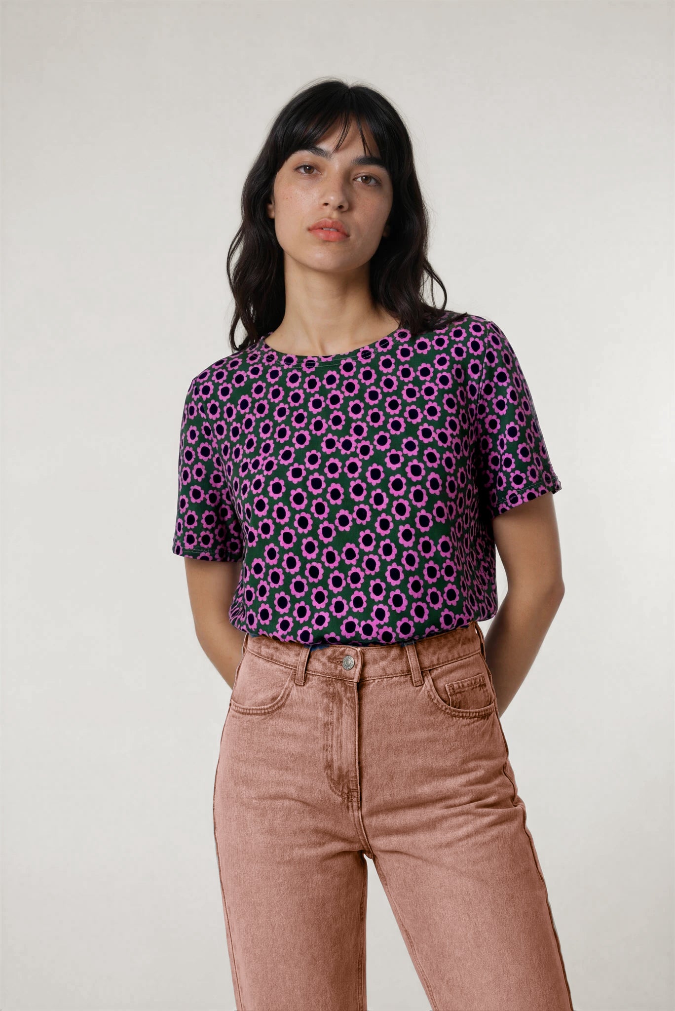 Pink Bud Jersey Top (small scale print)