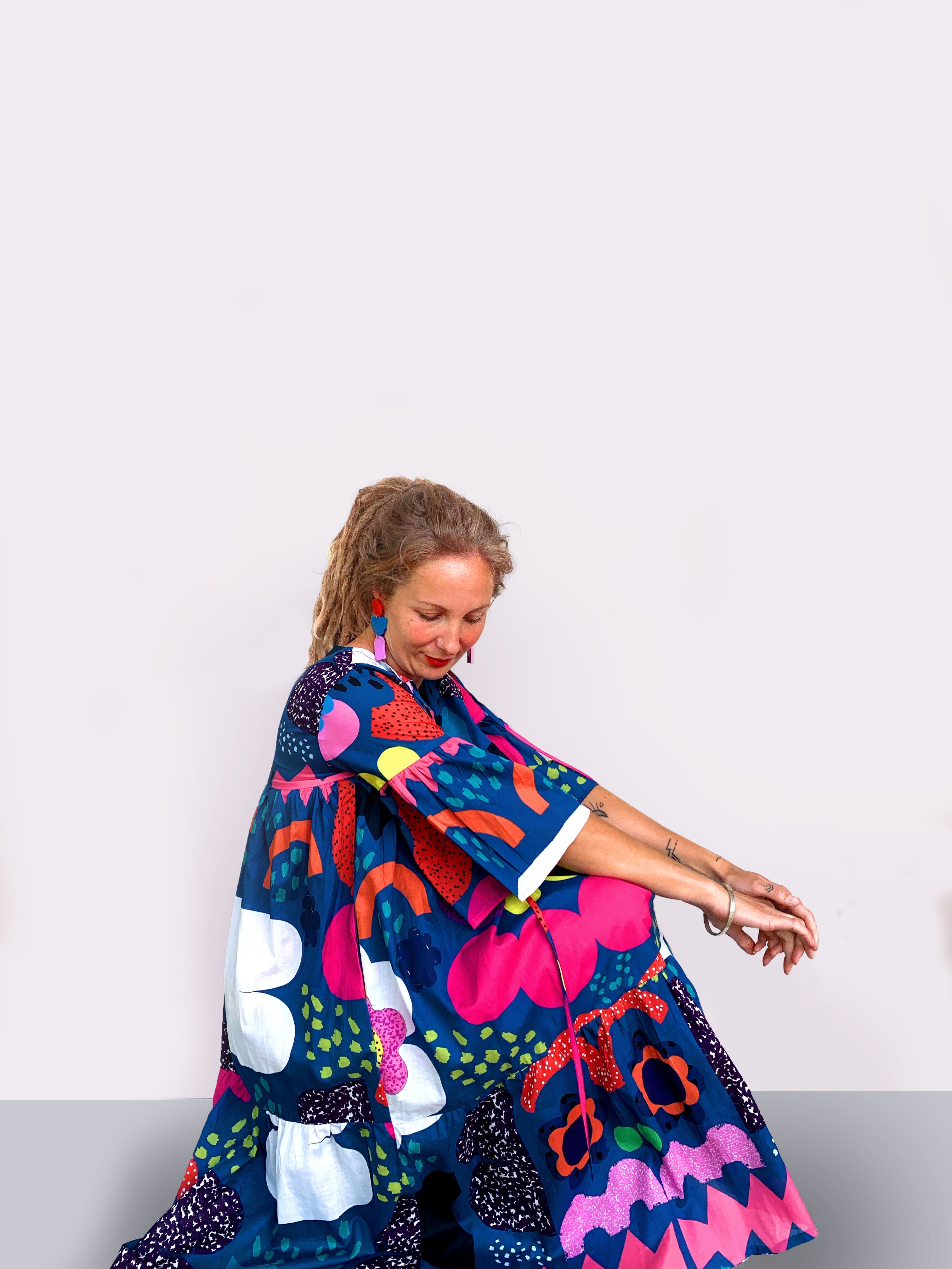 Blue Kooki dress 100% lawn cotton (5821662888089)