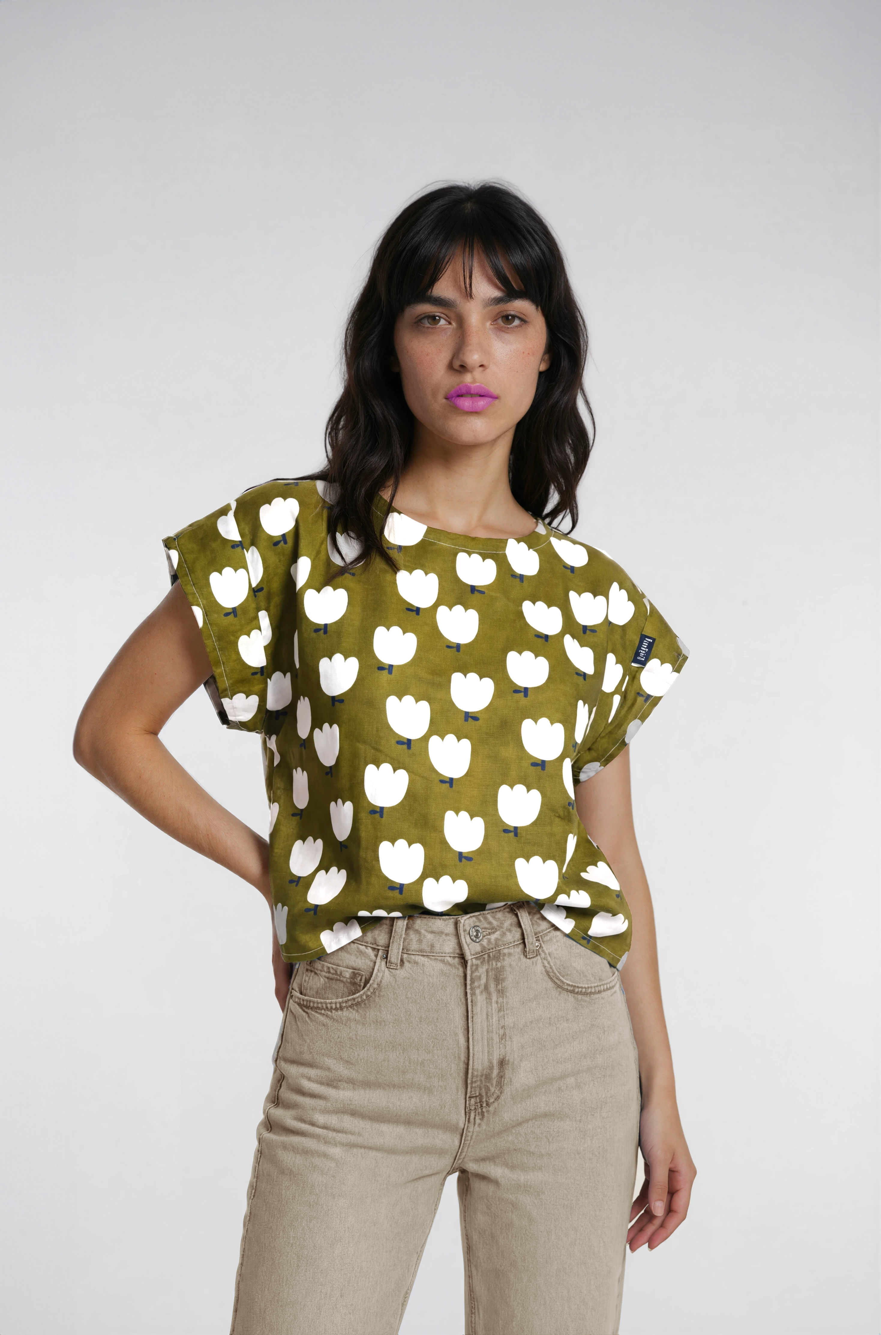 Tulips cotton linen top