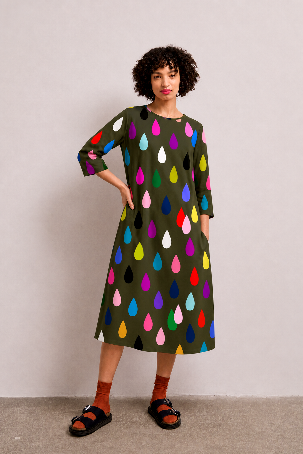 Khaki Drops Jersey Dress
