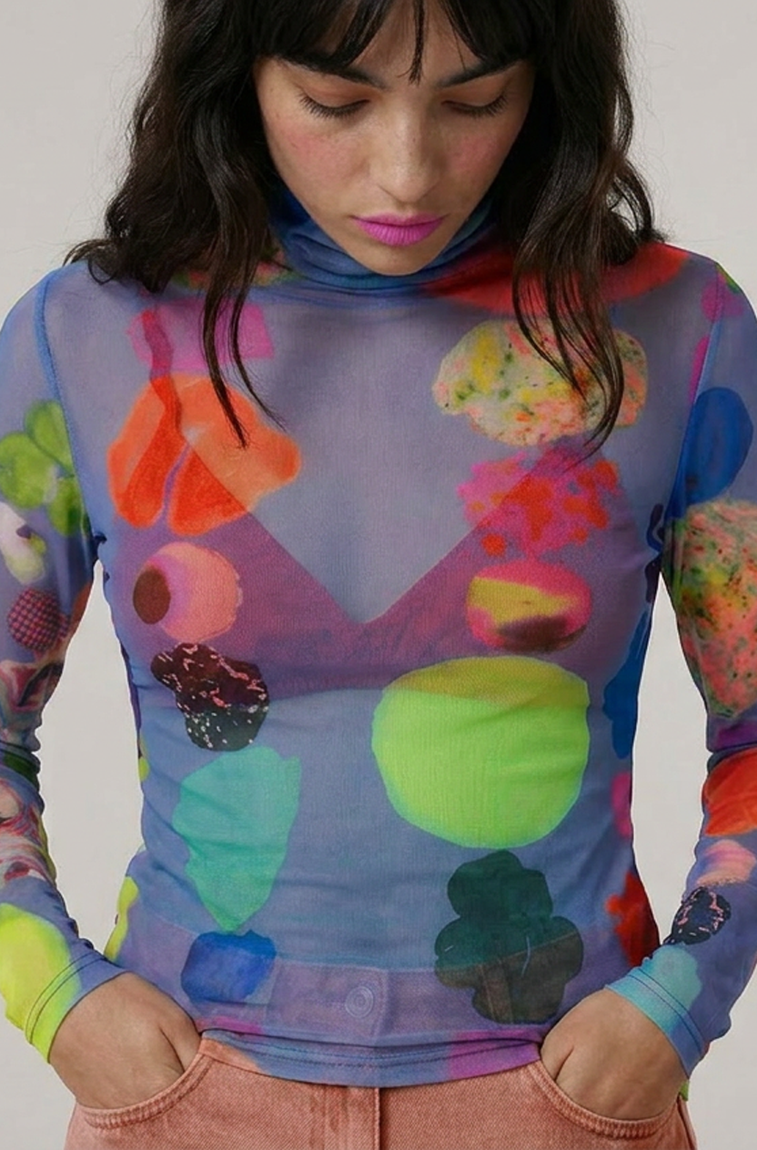 Electric Glow Mesh Turtleneck Top