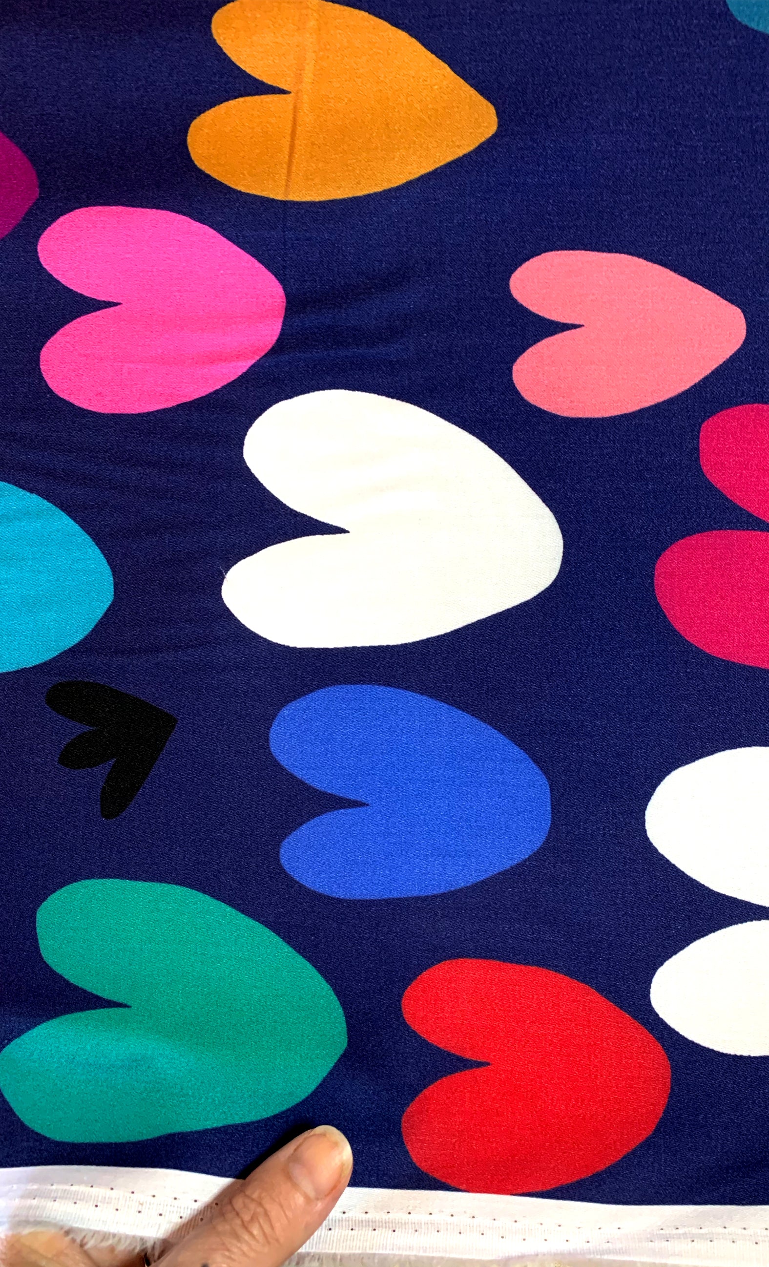 Hearts (navy) 100% cotton satin per metre (4459272700000)