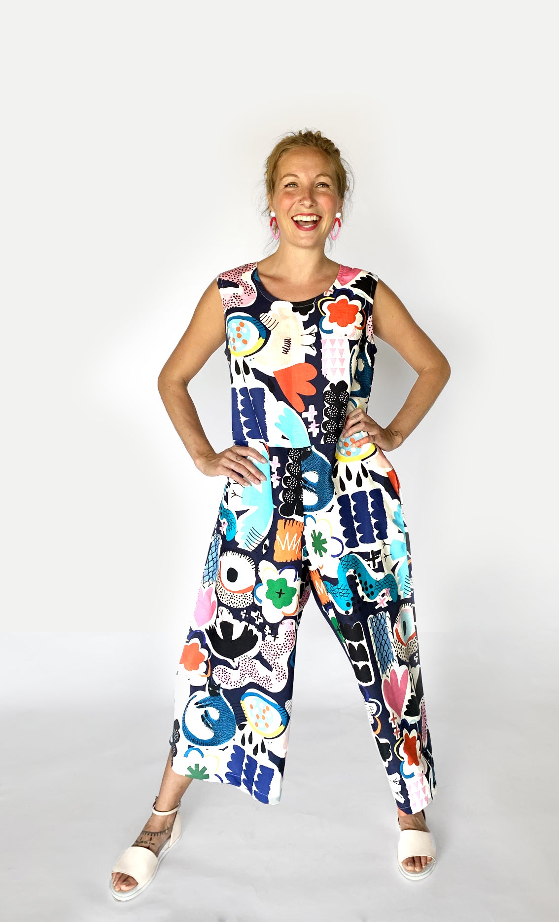 Doops Play 100% linen jumpsuit (navy)(no tie) (1917183000672)