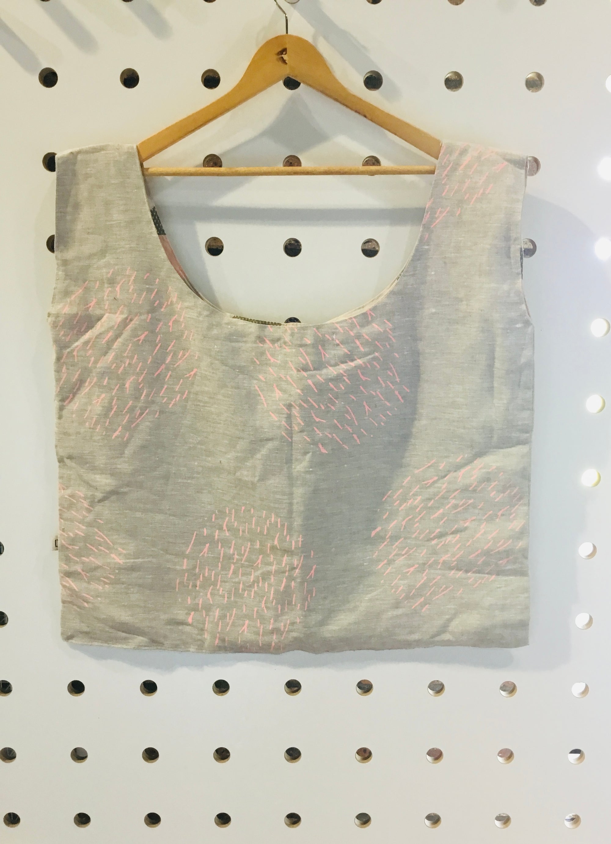 Screen printed linen bag.